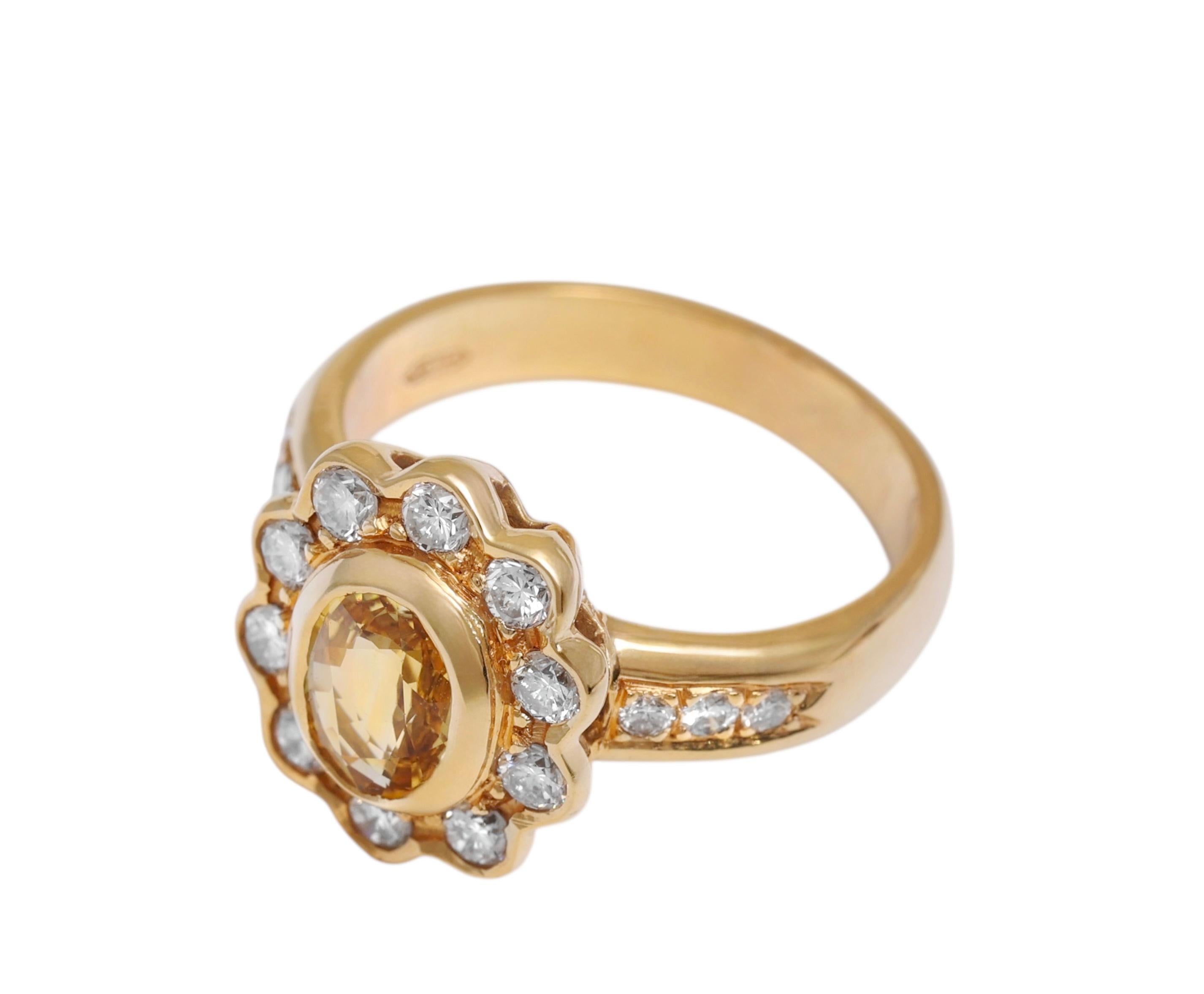 18 Kt Gelbgold, Gelber Saphir & Diamant Lady Di Ring im Zustand „Neu“ im Angebot in Antwerp, BE