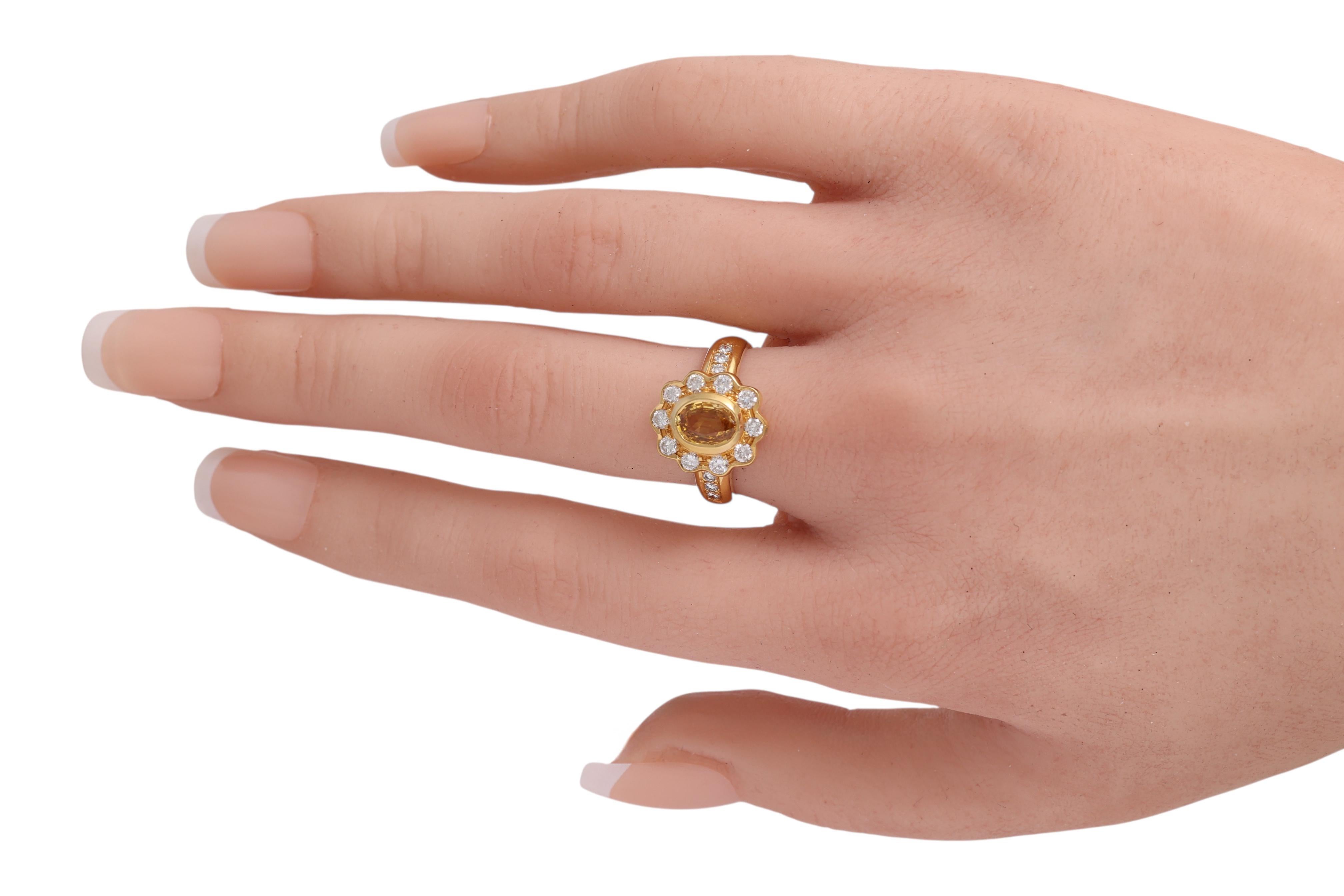 18 Kt Gelbgold, Gelber Saphir & Diamant Lady Di Ring im Angebot 2