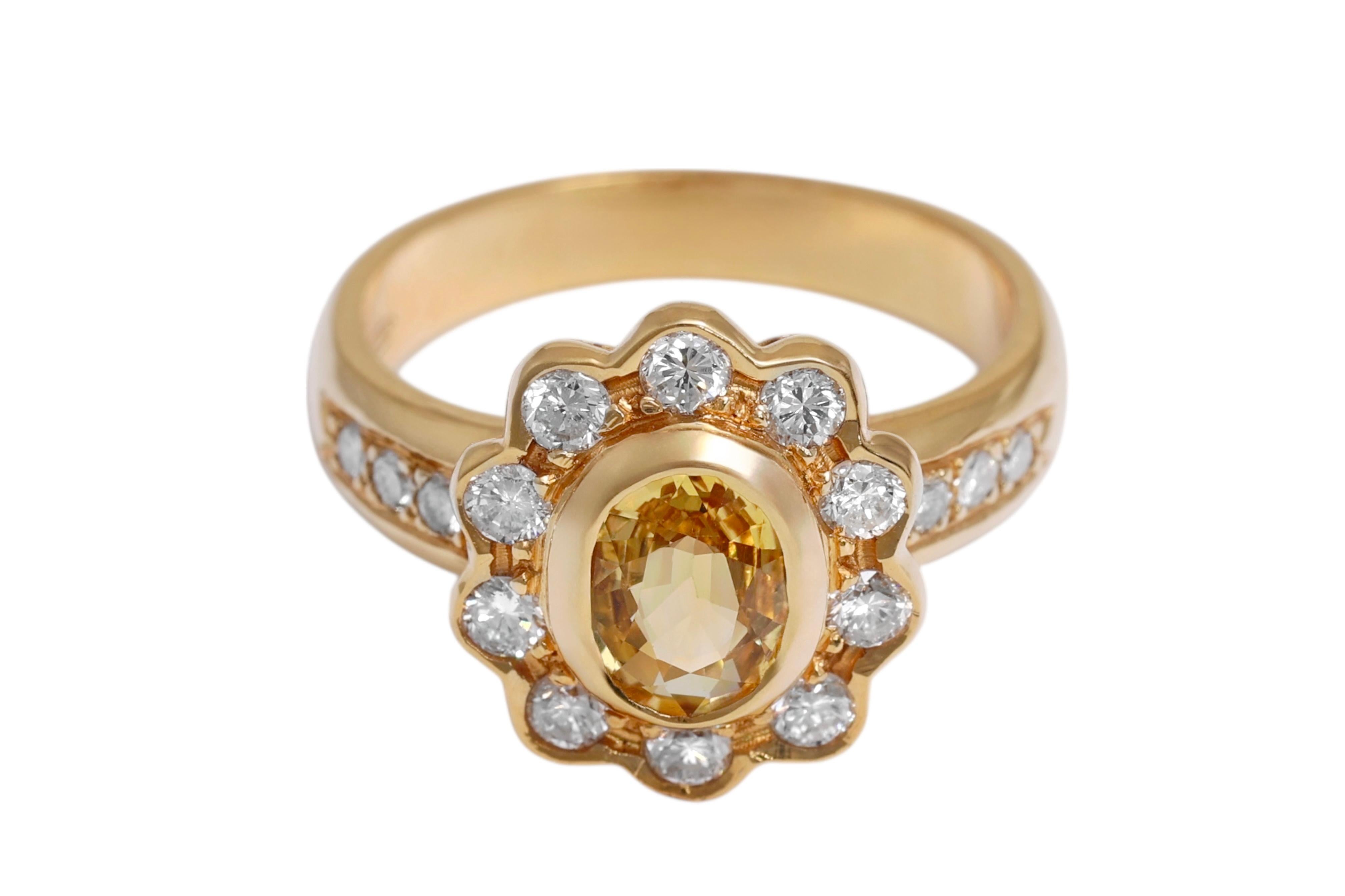 18 Kt Gelbgold, Gelber Saphir & Diamant Lady Di Ring im Angebot 3