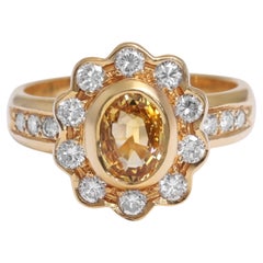 18 Kt Gelbgold, Gelber Saphir & Diamant Lady Di Ring
