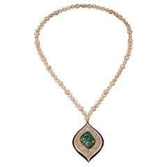 18 Kt Yellow Gold, Zambian Emerald, Enamel and Diamond Necklace