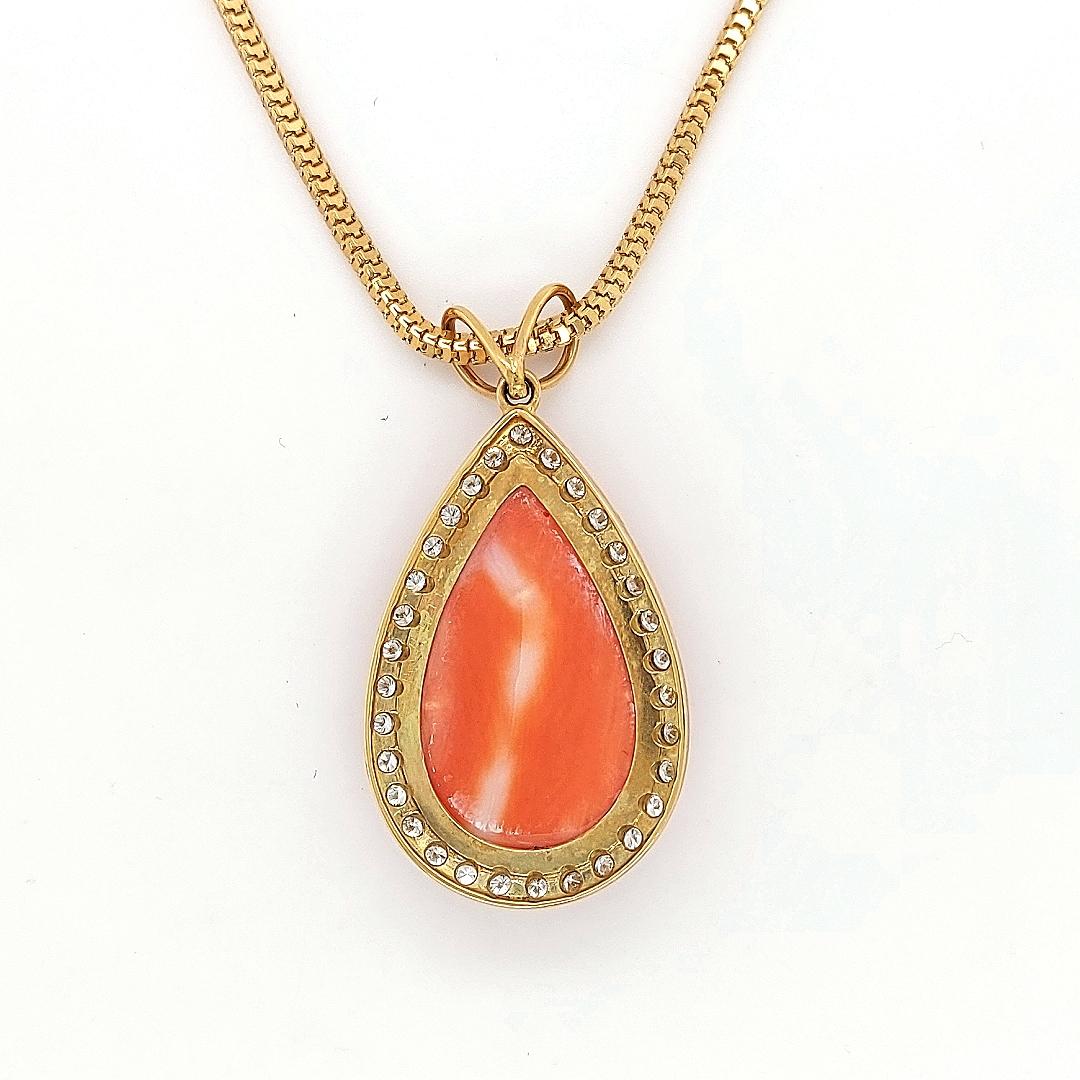 18 Karat Golden Necklace with Carved Coral Pendant and 0.70 Carat Diamonds For Sale 4