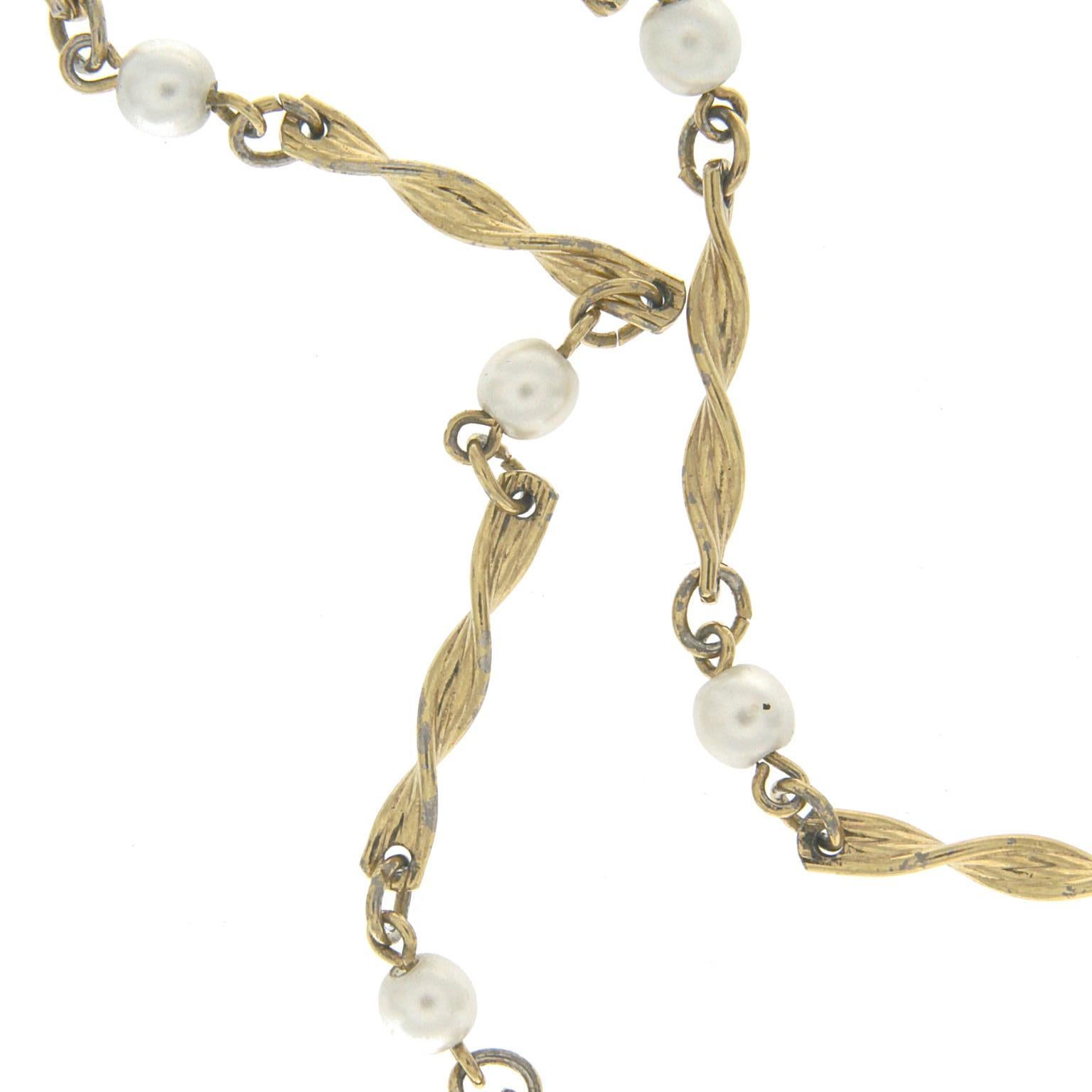 Uncut 18 Karat Yellow Plated and Pearl Chain for Eyewear For Sale