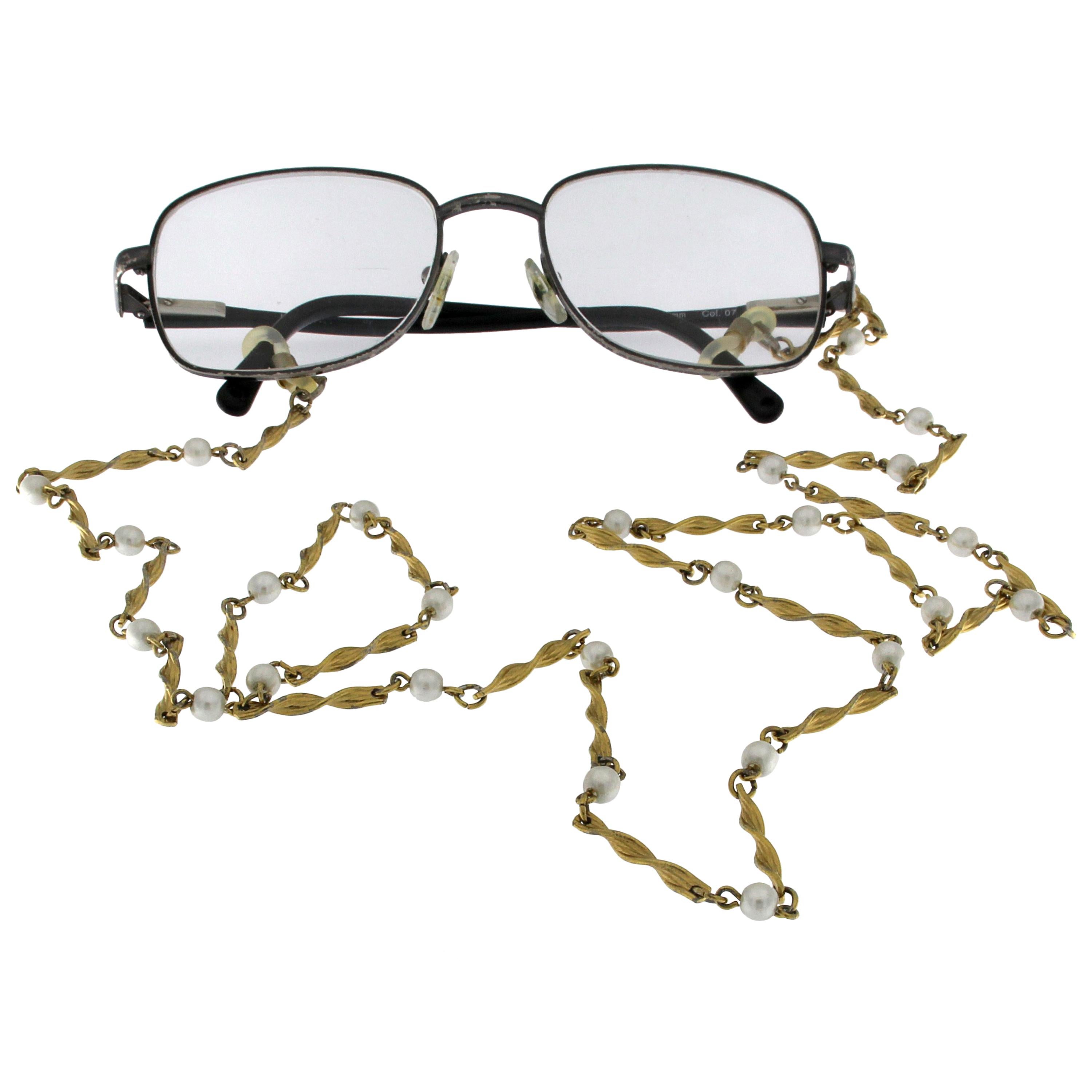 18 Karat Yellow Plated and Pearl Chain for Eyewear