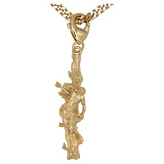 18 Kt Yellow Solid Gold Necklace with Pendant Sculpture of St. Sebastian