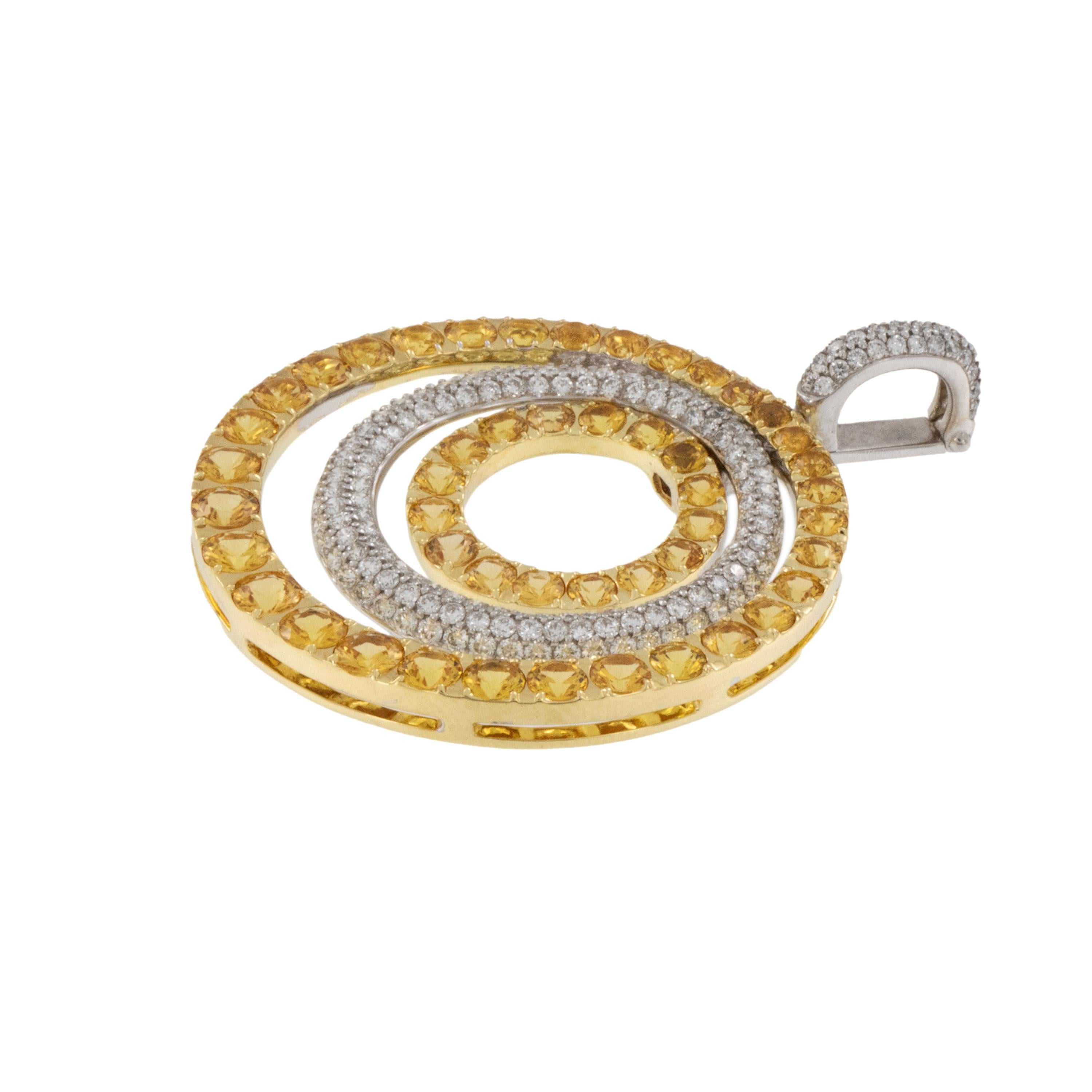 Contemporary 18 Kt. Yellow & White Gold 5.47 Cttw Yellow Sapphire 1.59 Cttw Diamond Pendant For Sale
