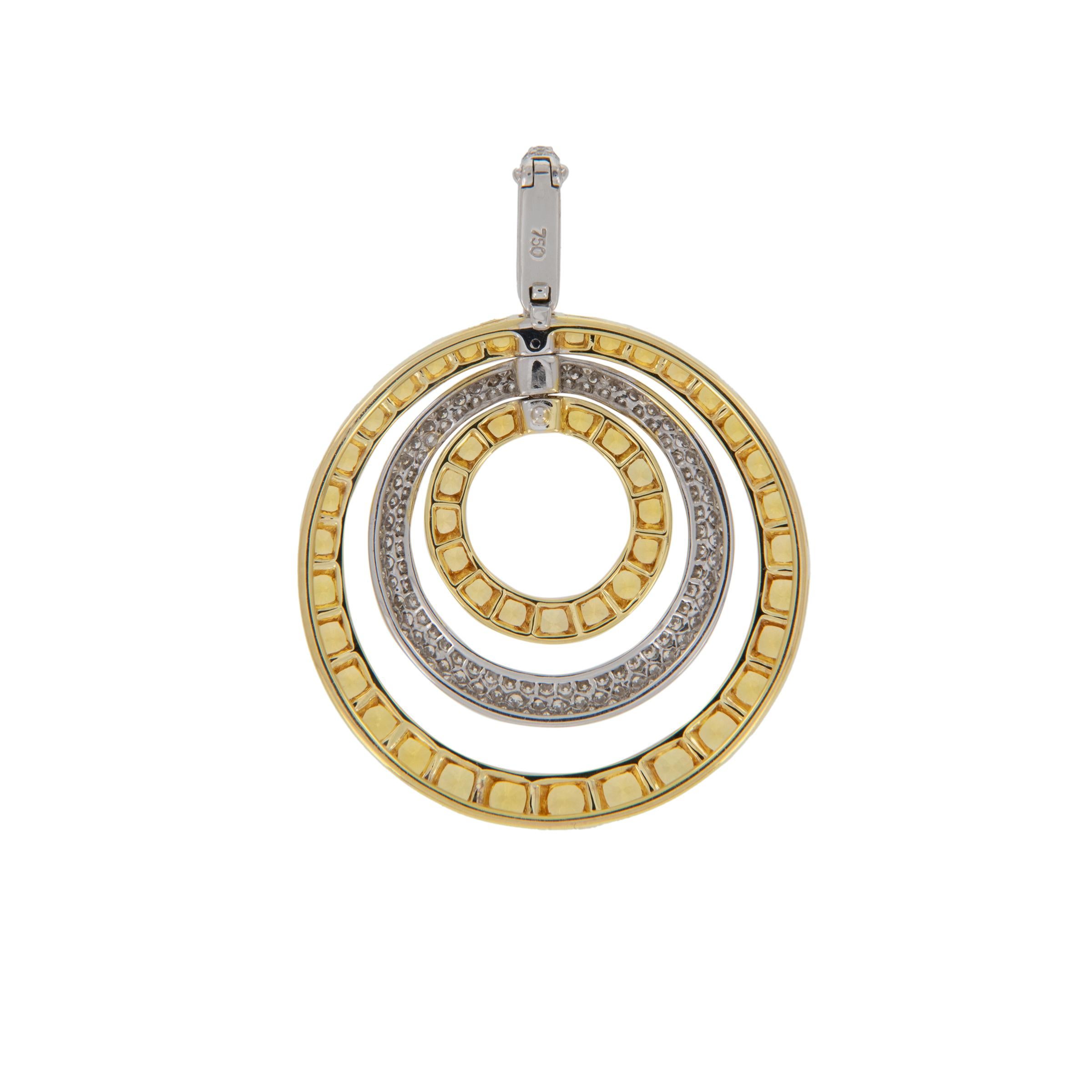 Round Cut 18 Kt. Yellow & White Gold 5.47 Cttw Yellow Sapphire 1.59 Cttw Diamond Pendant For Sale