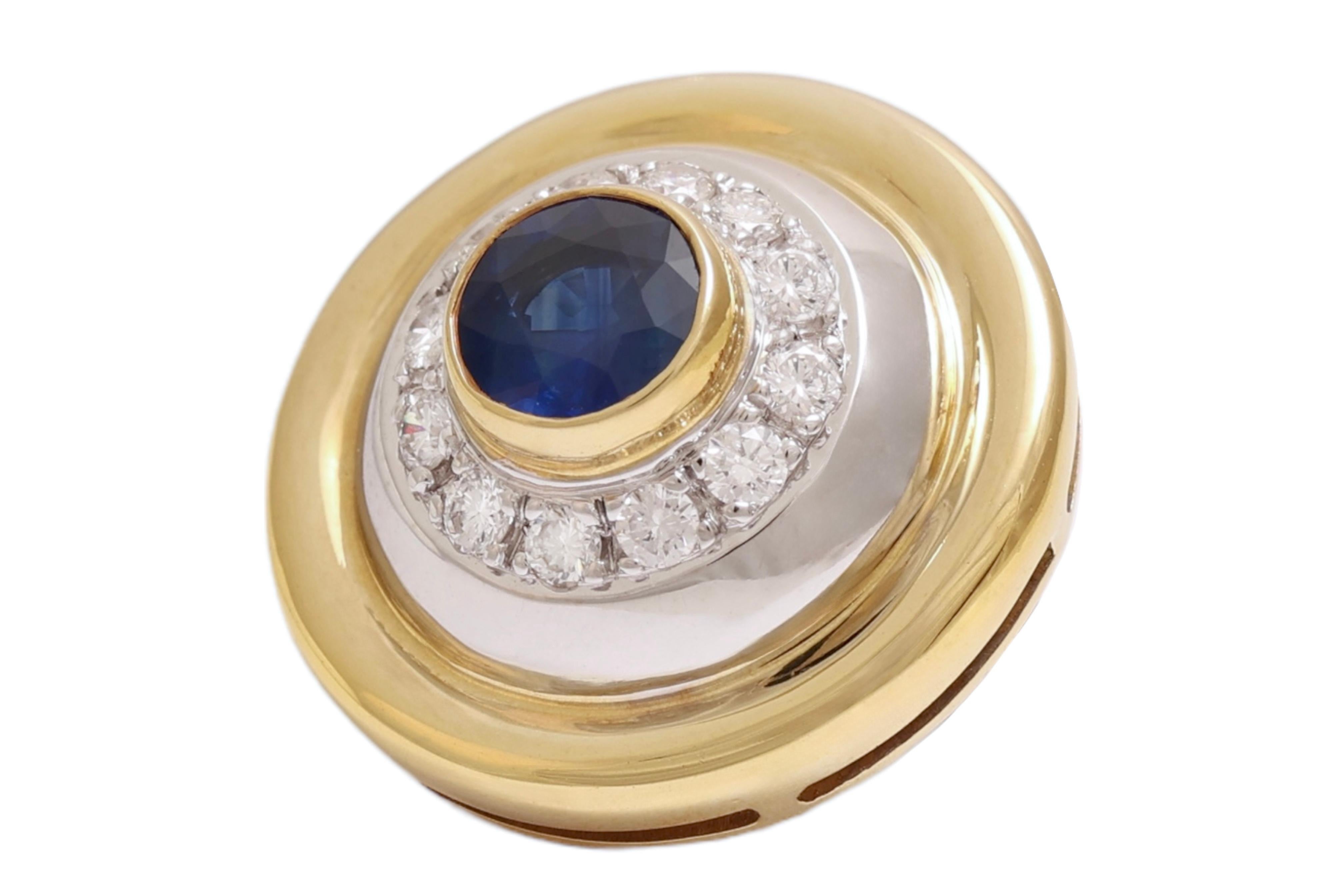 Taglio rotondo Orecchini a clip in oro giallo e bianco 18 Kt, zaffiri e diamanti da 2,2 carati in vendita