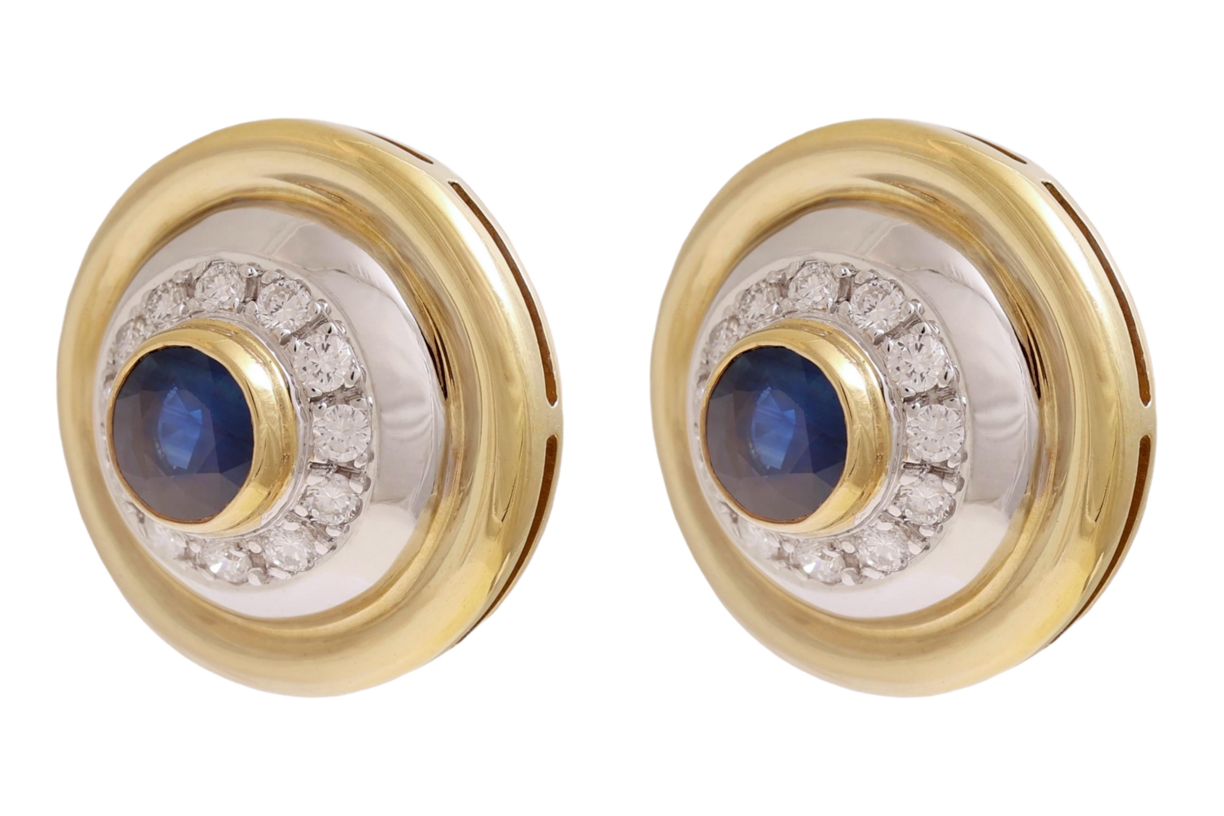 Orecchini a clip in oro giallo e bianco 18 Kt, zaffiri e diamanti da 2,2 carati In condizioni Nuovo in vendita a Antwerp, BE