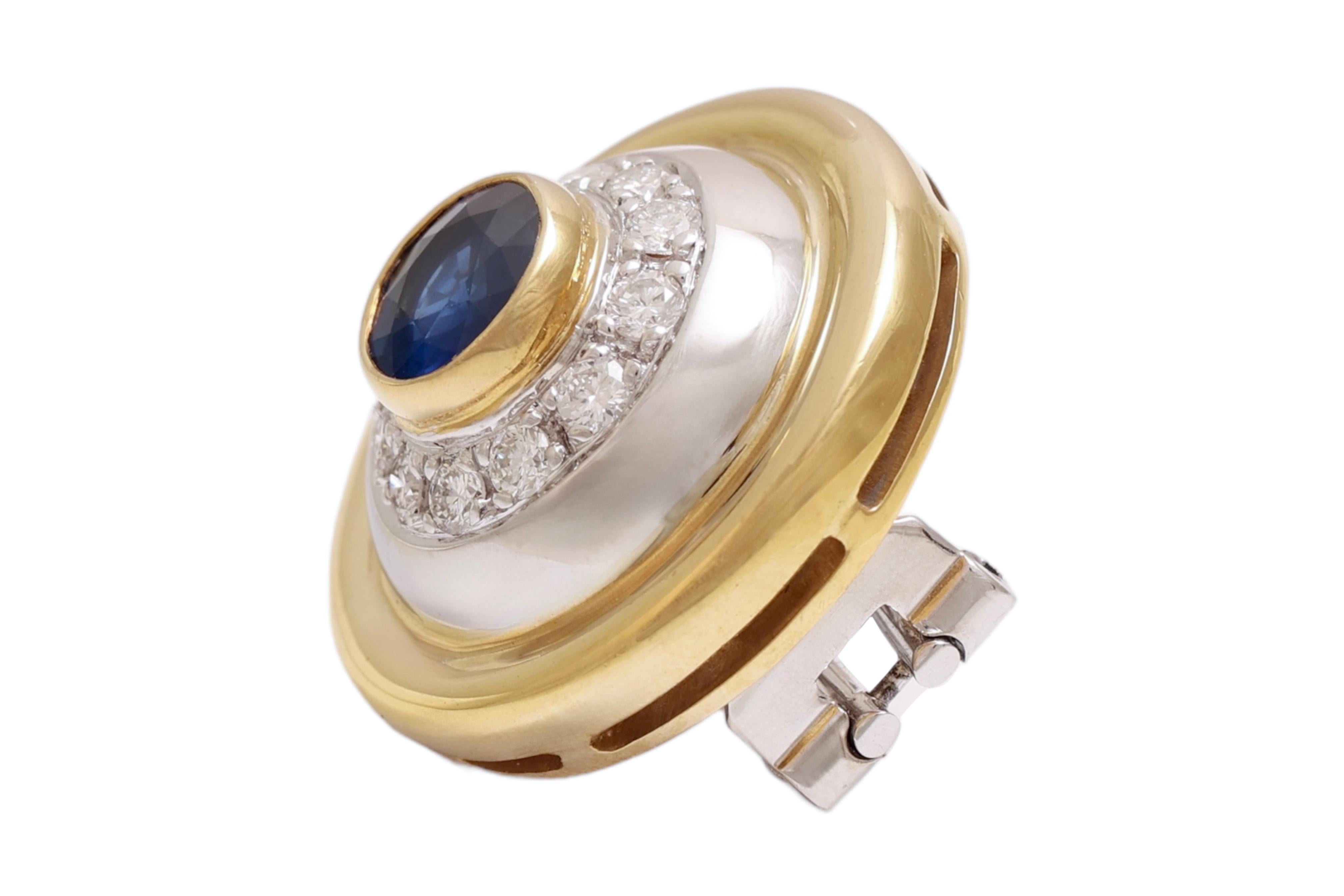 da uomo o donna Orecchini a clip in oro giallo e bianco 18 Kt, zaffiri e diamanti da 2,2 carati in vendita