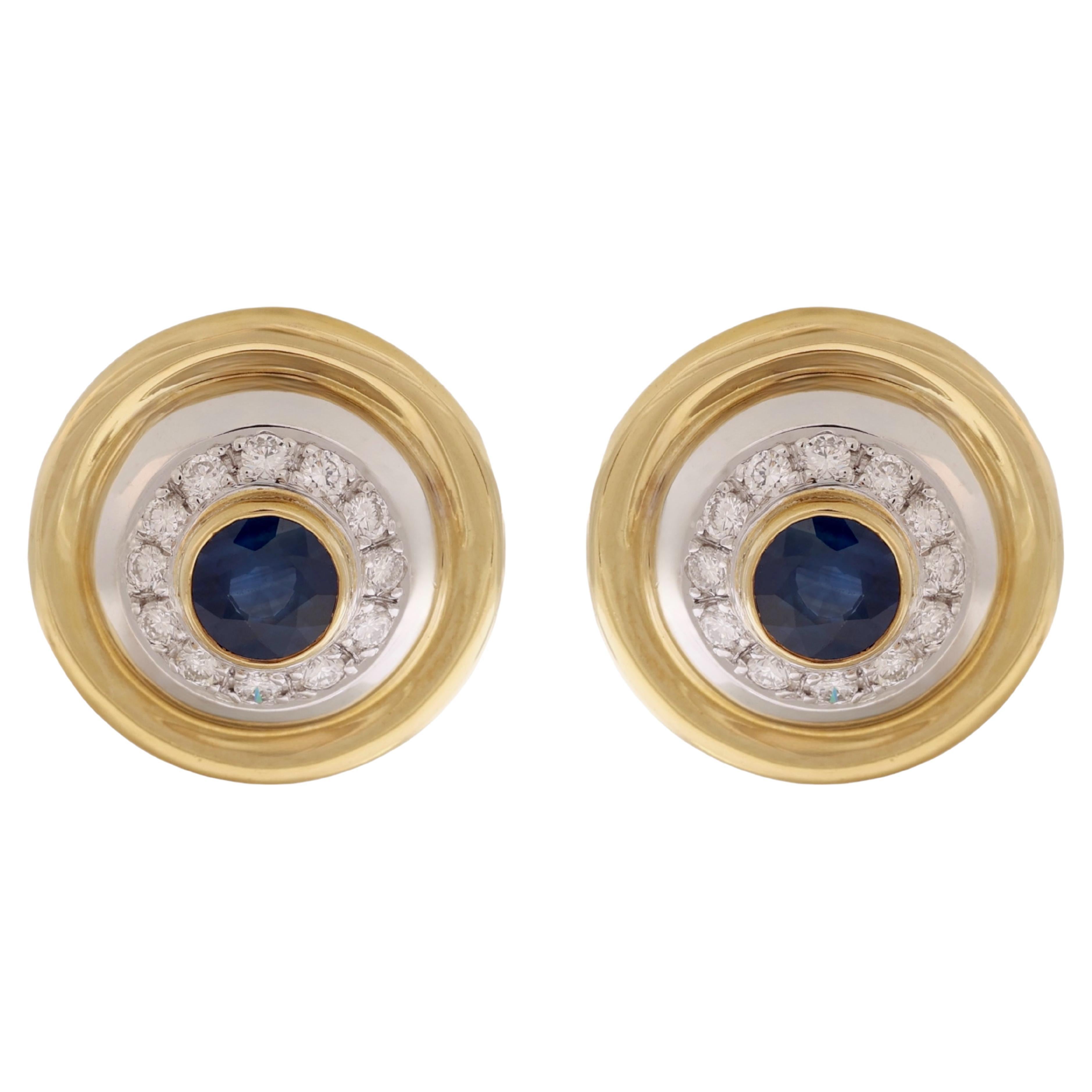 18 Kt Gelb- und Weißgold Clips Ohrringe, 2,2 Karat Saphire und Diamanten