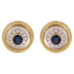 18 Kt Gelb- und Weißgold Clips Ohrringe, 2,2 Karat Saphire und Diamanten