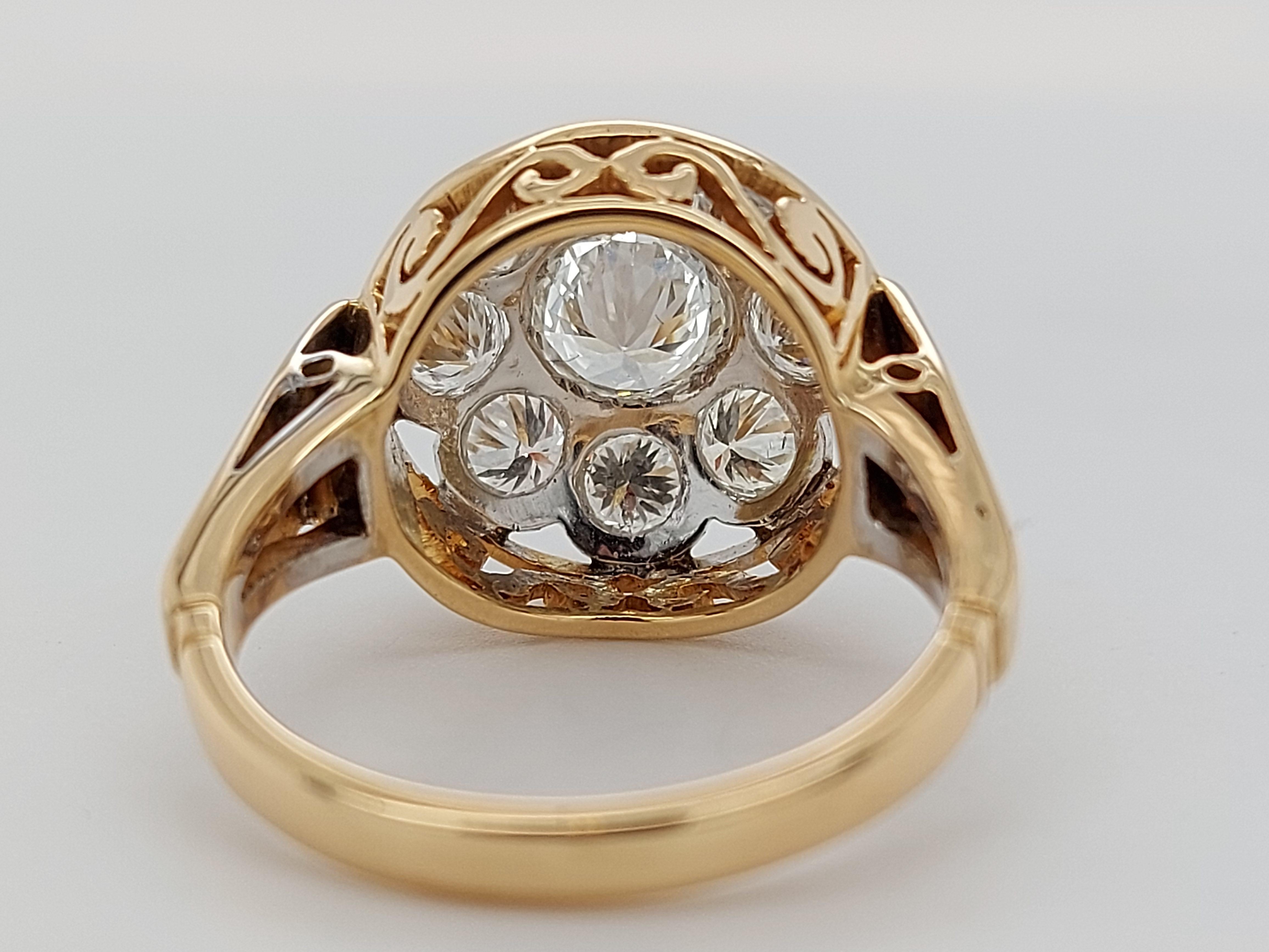 18 Karat Yellow / White Gold Vintage Ring with 2.35 Carat Brilliant Cut Diamonds For Sale 8