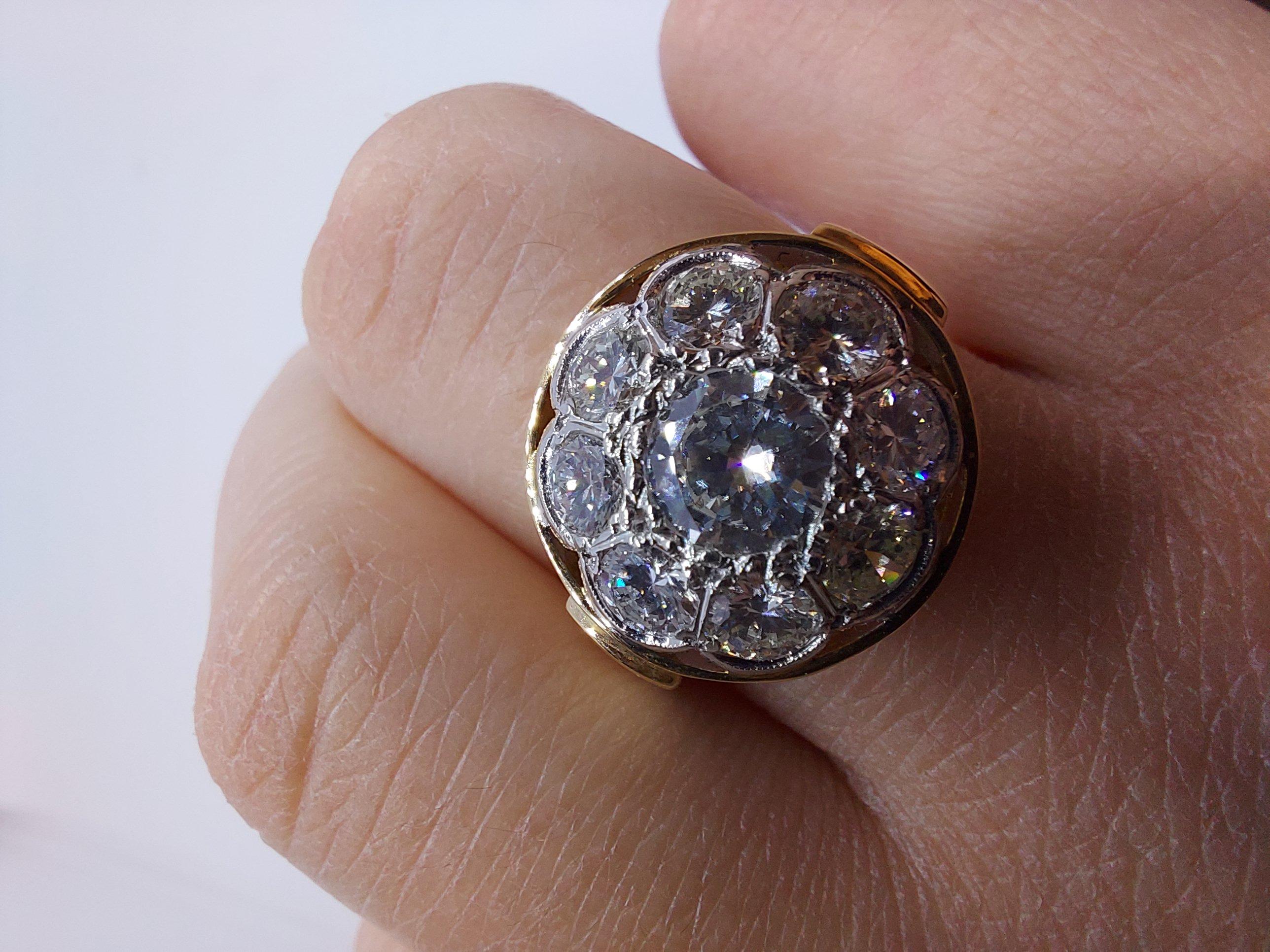 18 Karat Gelb-/Weißgold Vintage Ring mit 2,35 Karat Diamanten im Brillantschliff im Angebot 9