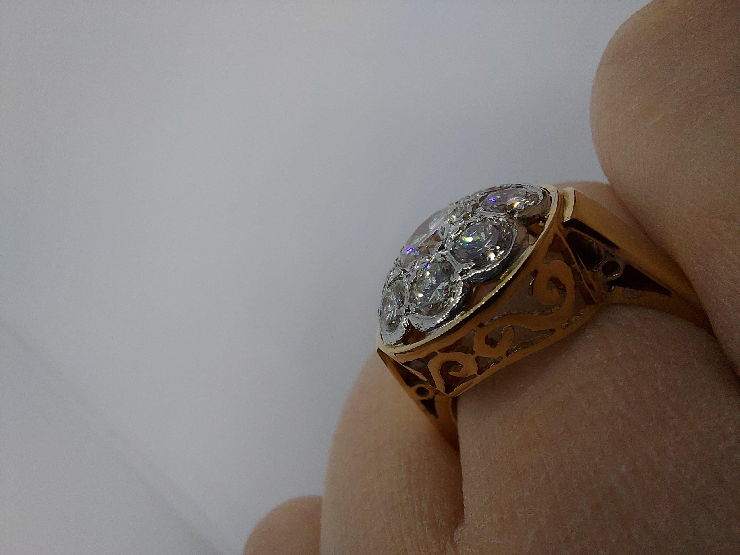 18 Karat Yellow / White Gold Vintage Ring with 2.35 Carat Brilliant Cut Diamonds For Sale 10