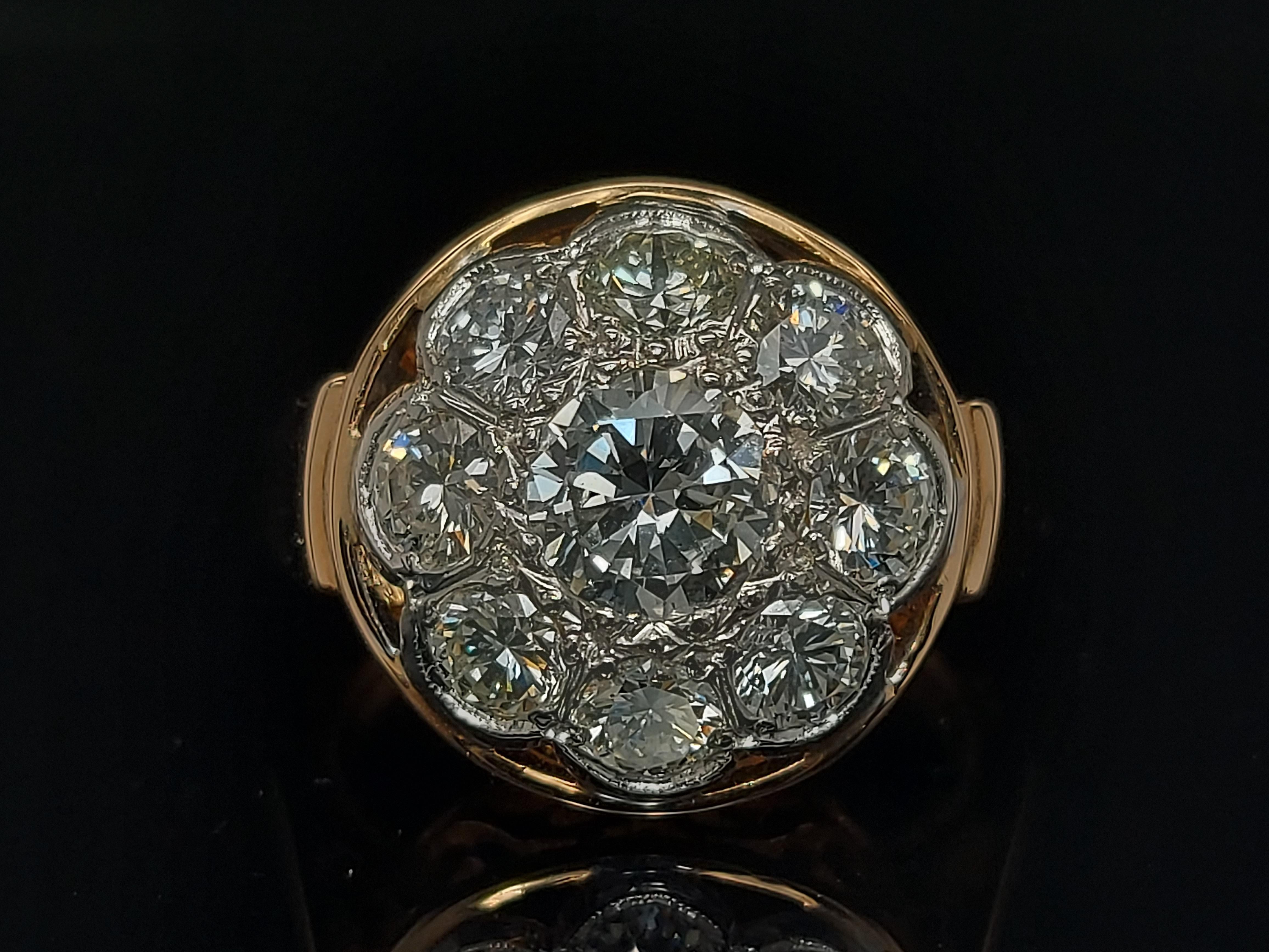 Artisan 18 Karat Yellow / White Gold Vintage Ring with 2.35 Carat Brilliant Cut Diamonds For Sale