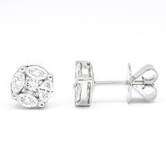 Natural Diamond 1.60 Carats 18KT White Gold Solitaire Cluster Stud Earrings