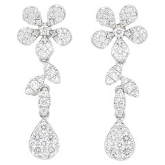 Orecchini pendenti con diamante naturale da 1,00 carati in oro bianco 18 carati con pera a fiore