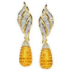 Vintage 18ktYellow Gold Earrings, Diamonds&Yellow Sapphire Invisible Estate Sultan Oman