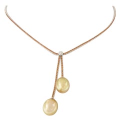 18 Karat Gold Orange Sapphire Golden South Sea Pearl Diamond Eternity Necklace