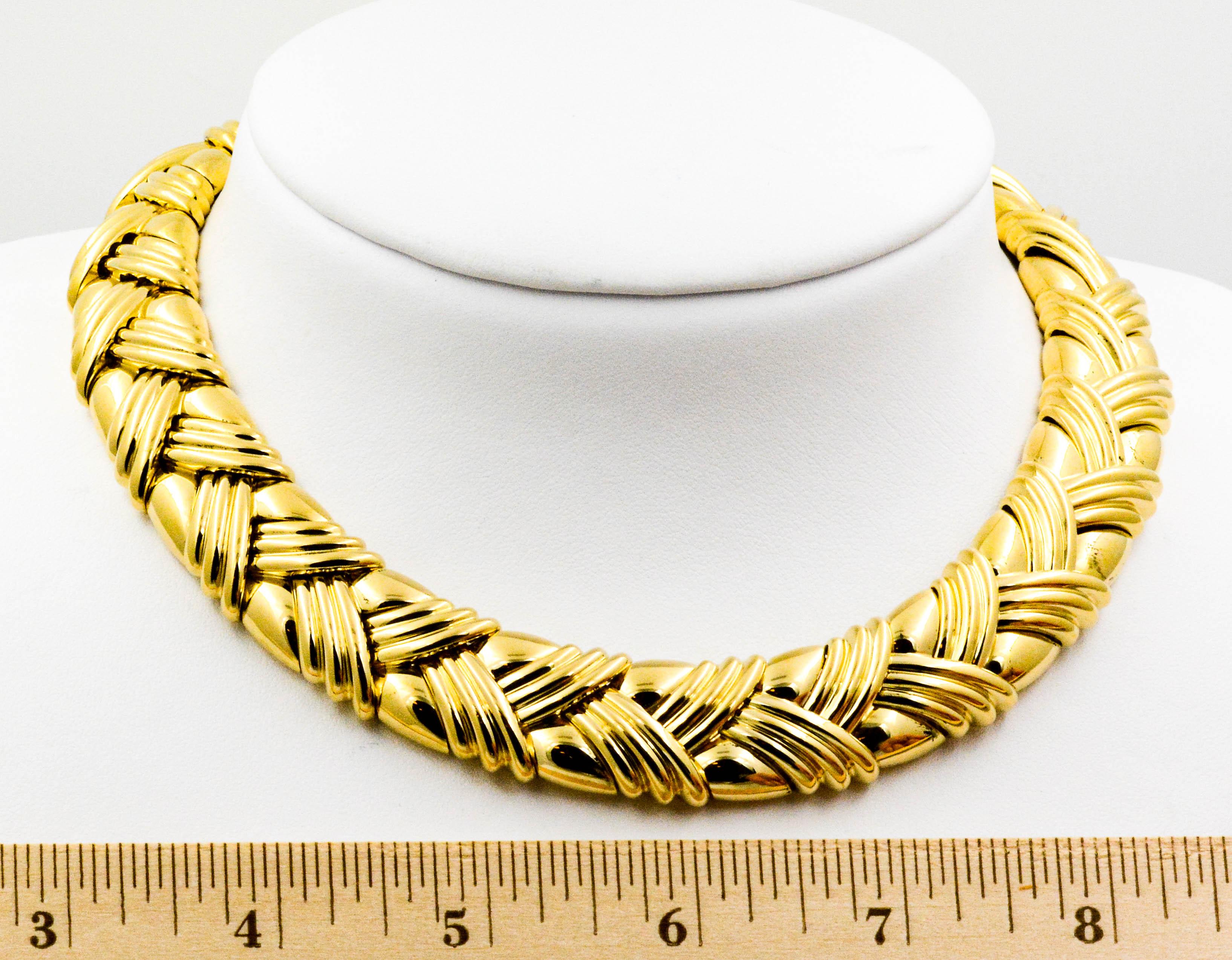 18 Karat Yellow Gold Basket Weave Collar Necklace 4