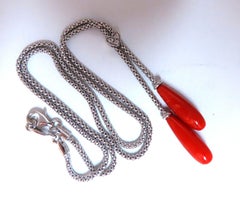 Natural Coral Twin Bolo Form Necklace 14 Karat