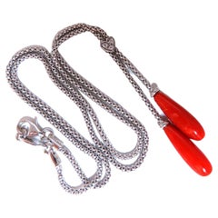 Natural Coral Twin Bolo Form Necklace 14 Karat