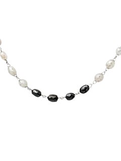 14K White Gold Rosary Necklace with 40.00ct Natural Black and Grey Diamond, 18"