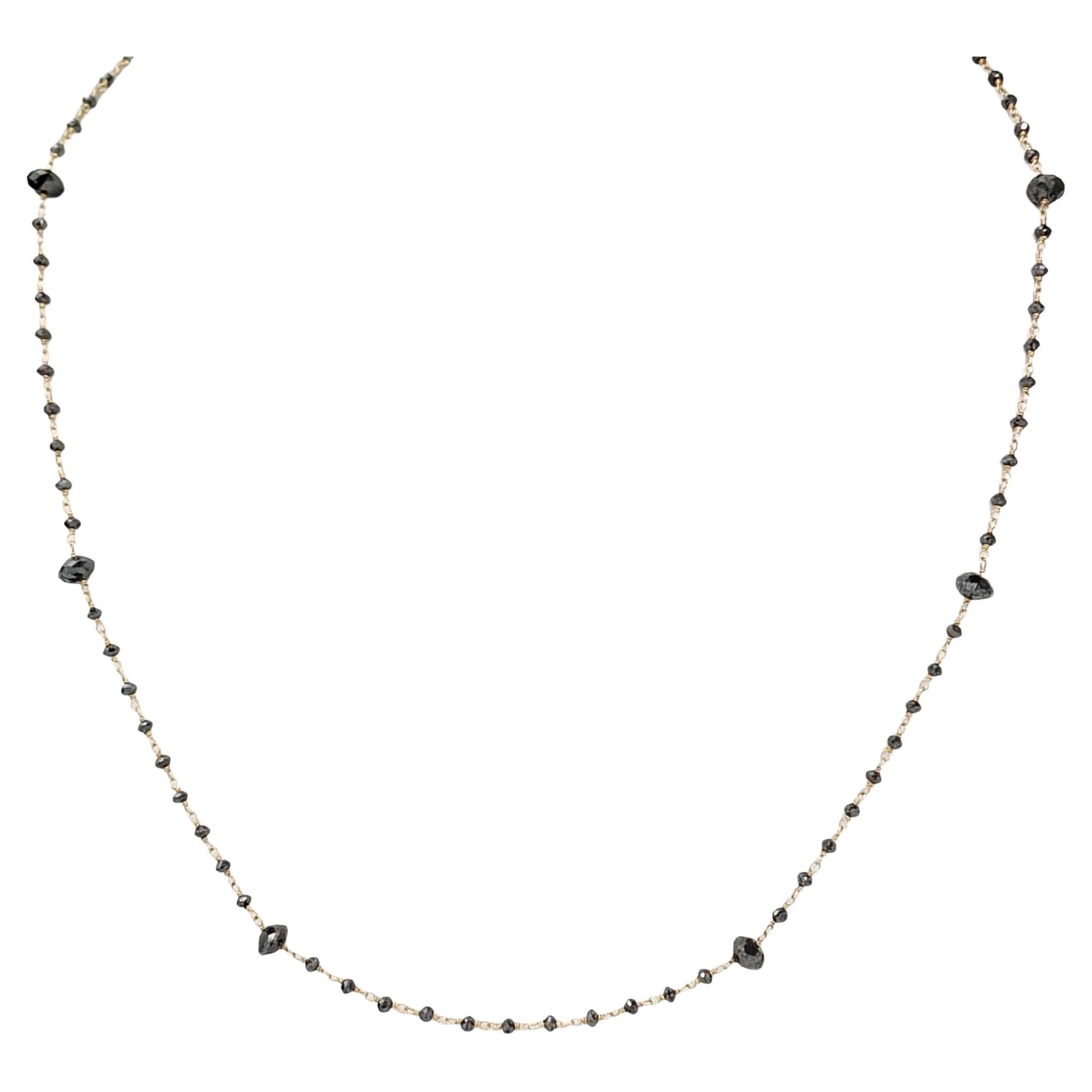 18" Natural Black Diamond (8.00 Carat) Necklace in 14 Karat Yellow Gold