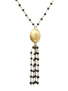 18" Natural Black Diamond(7.49ct) Tassel Necklace in 14K Yellow Gold