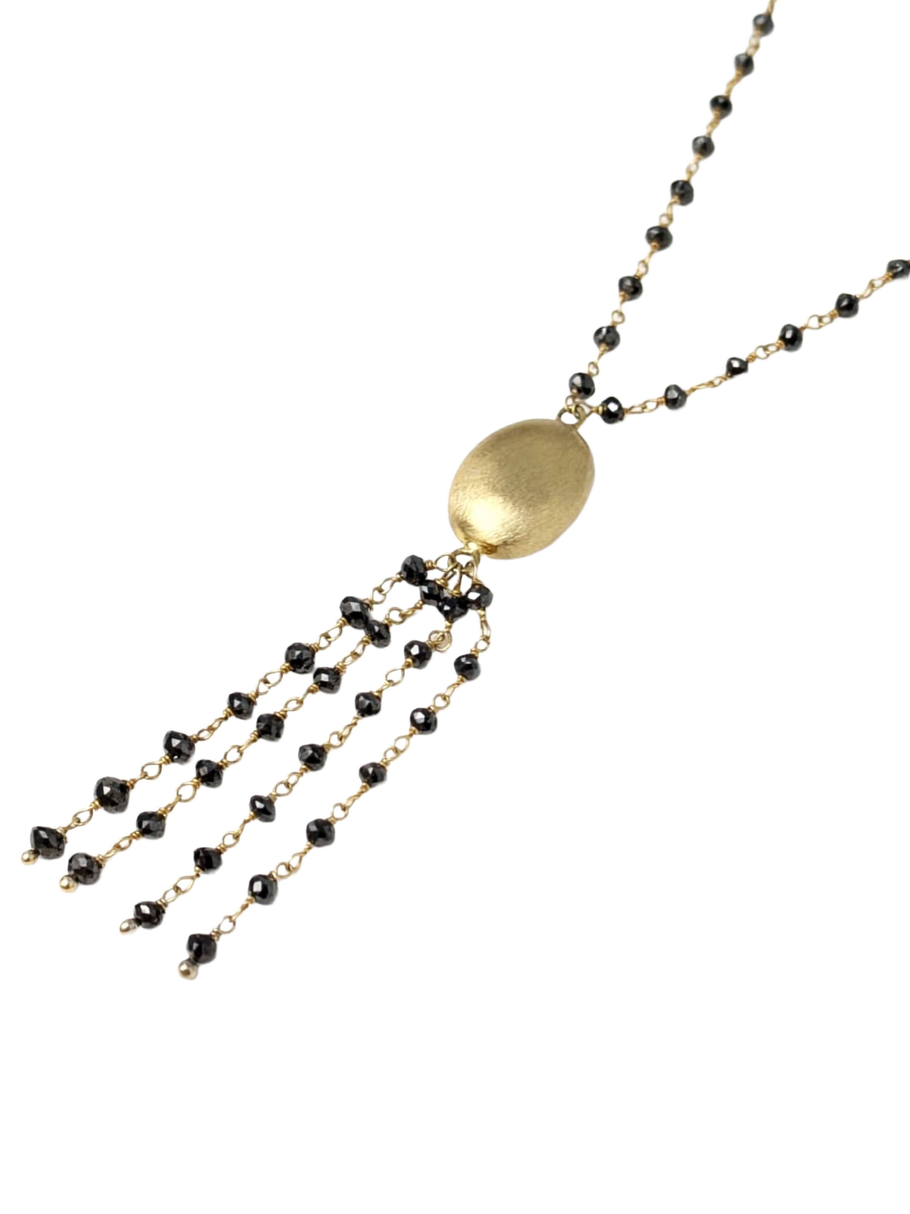 da uomo o donna Collana con nappe di diamanti neri naturali (7,49 carati) da 18 pollici in oro giallo 14K in vendita