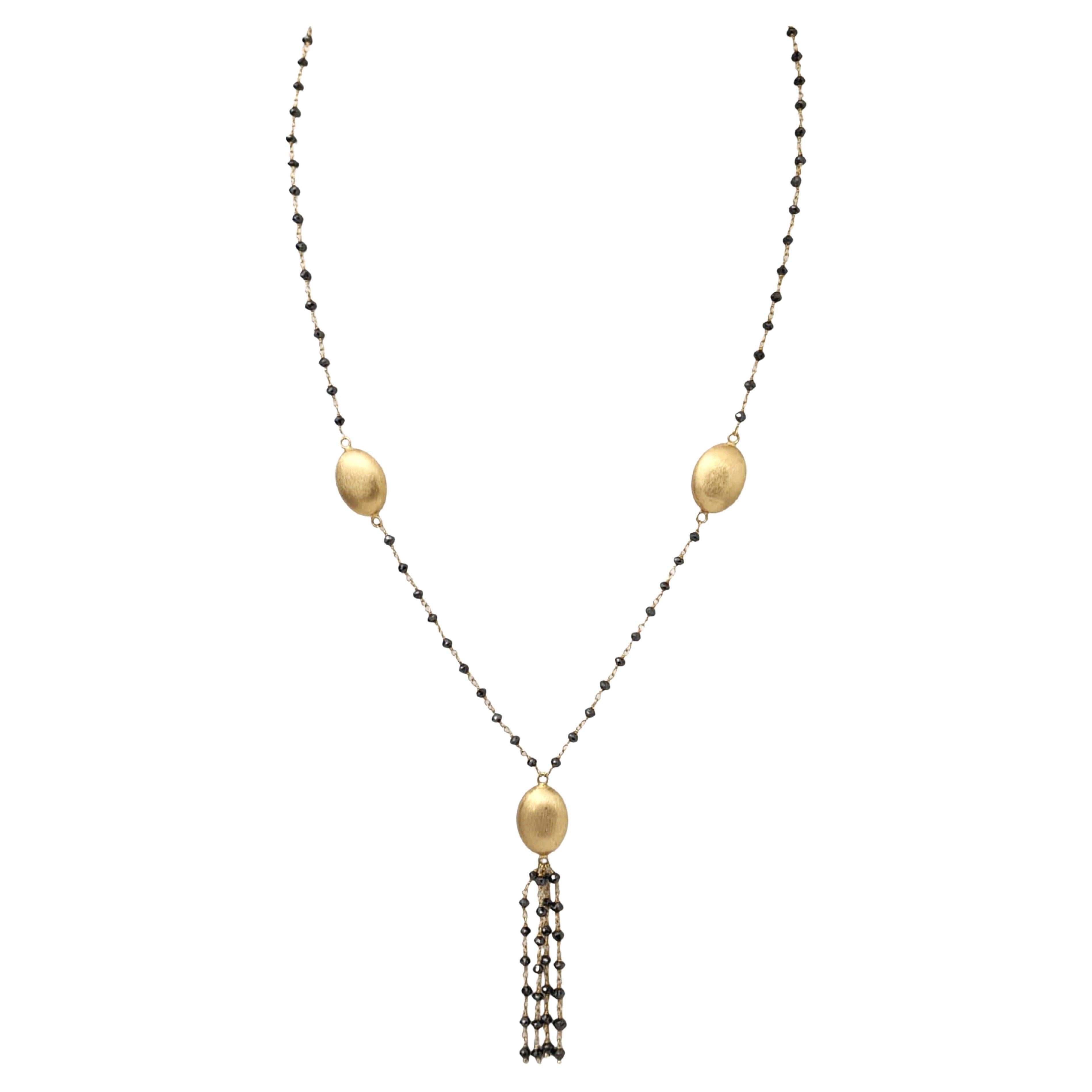 Collana con nappe di diamanti neri naturali (7,49 carati) da 18 pollici in oro giallo 14K in vendita