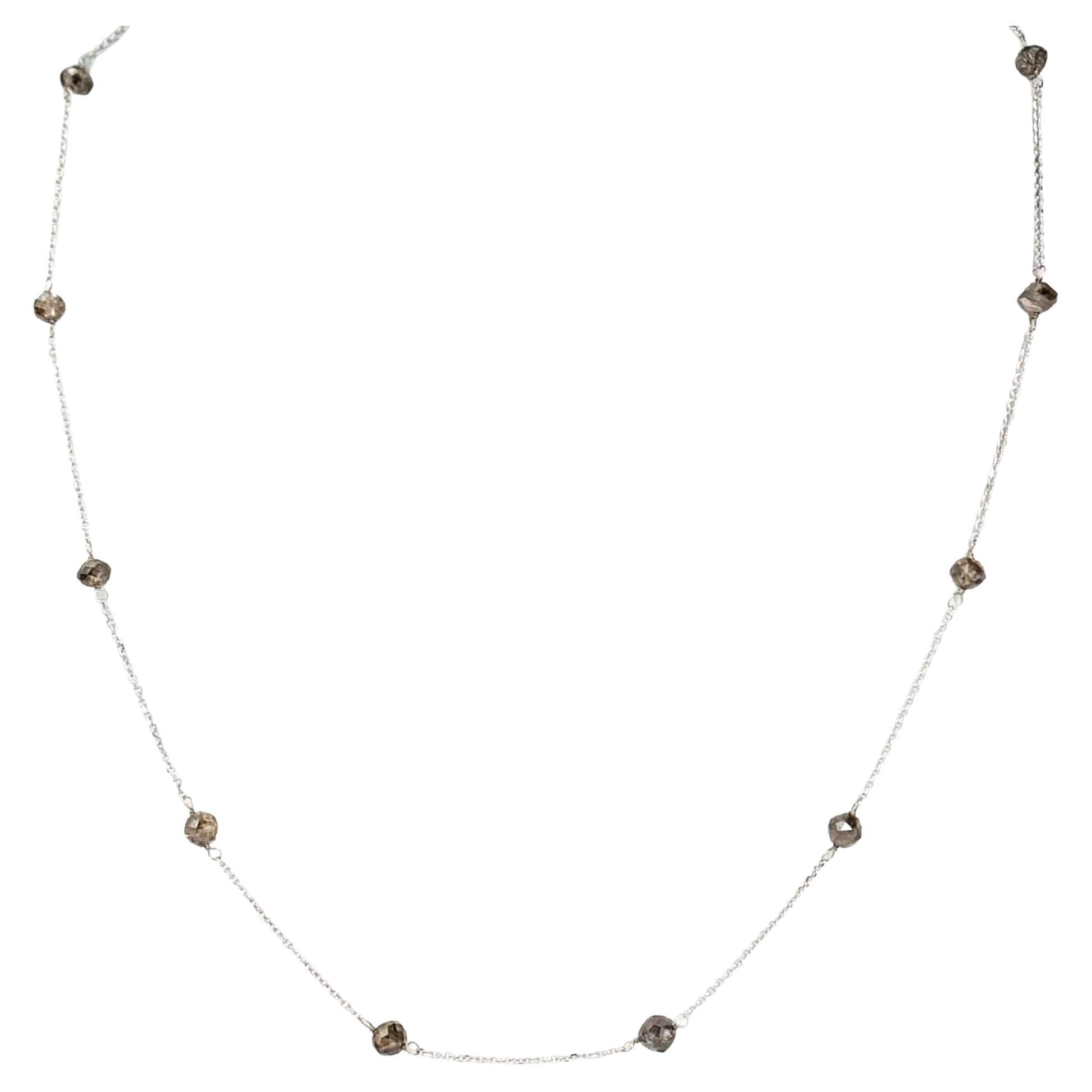 18" Natural Brown Diamond (7.50 Carat) Necklace in 18 Karat White Gold