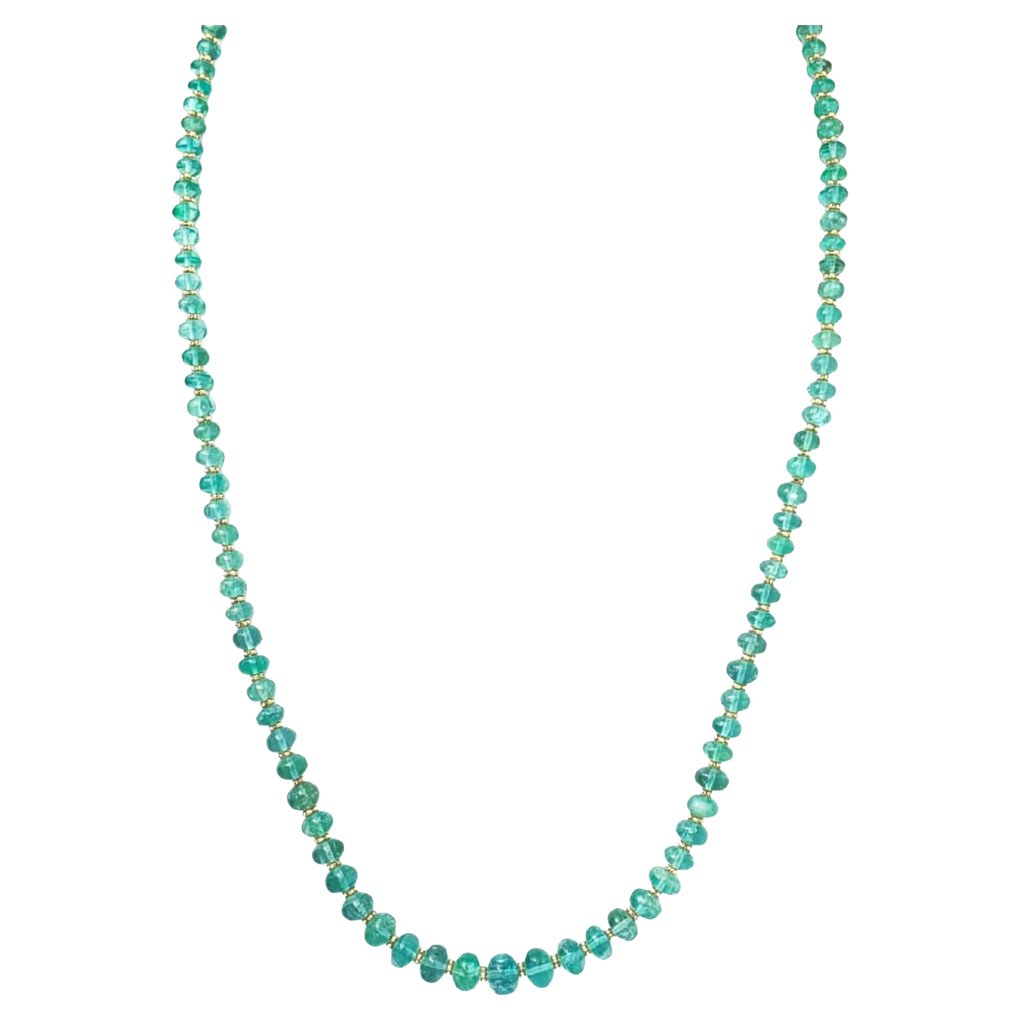 Collana di perle di smeraldo naturale da 18" in oro giallo 14K