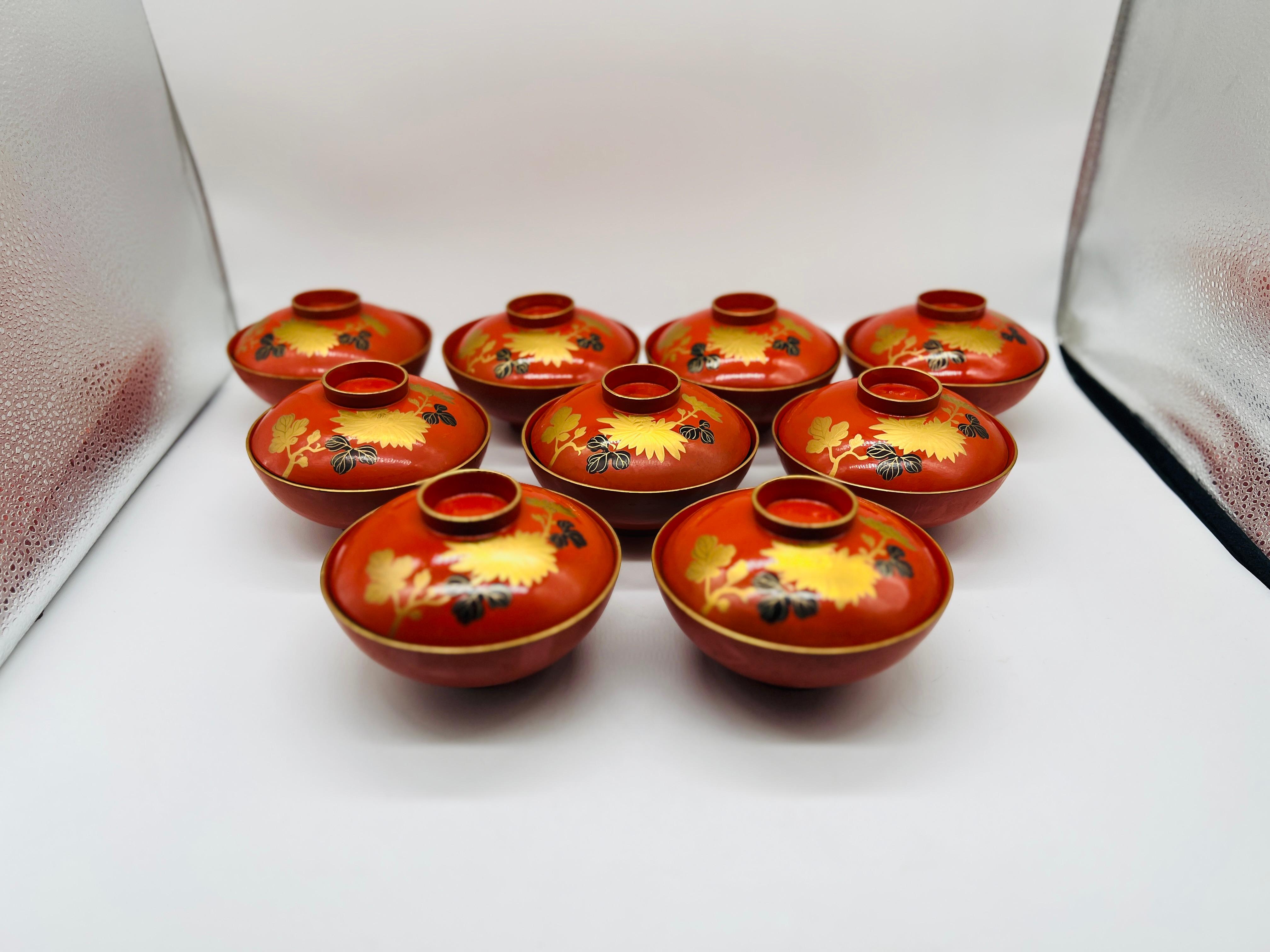 Giapponese 18 pezzi, set di ciotole per il riso in lacca giapponese vintage 9 set inclusi in vendita