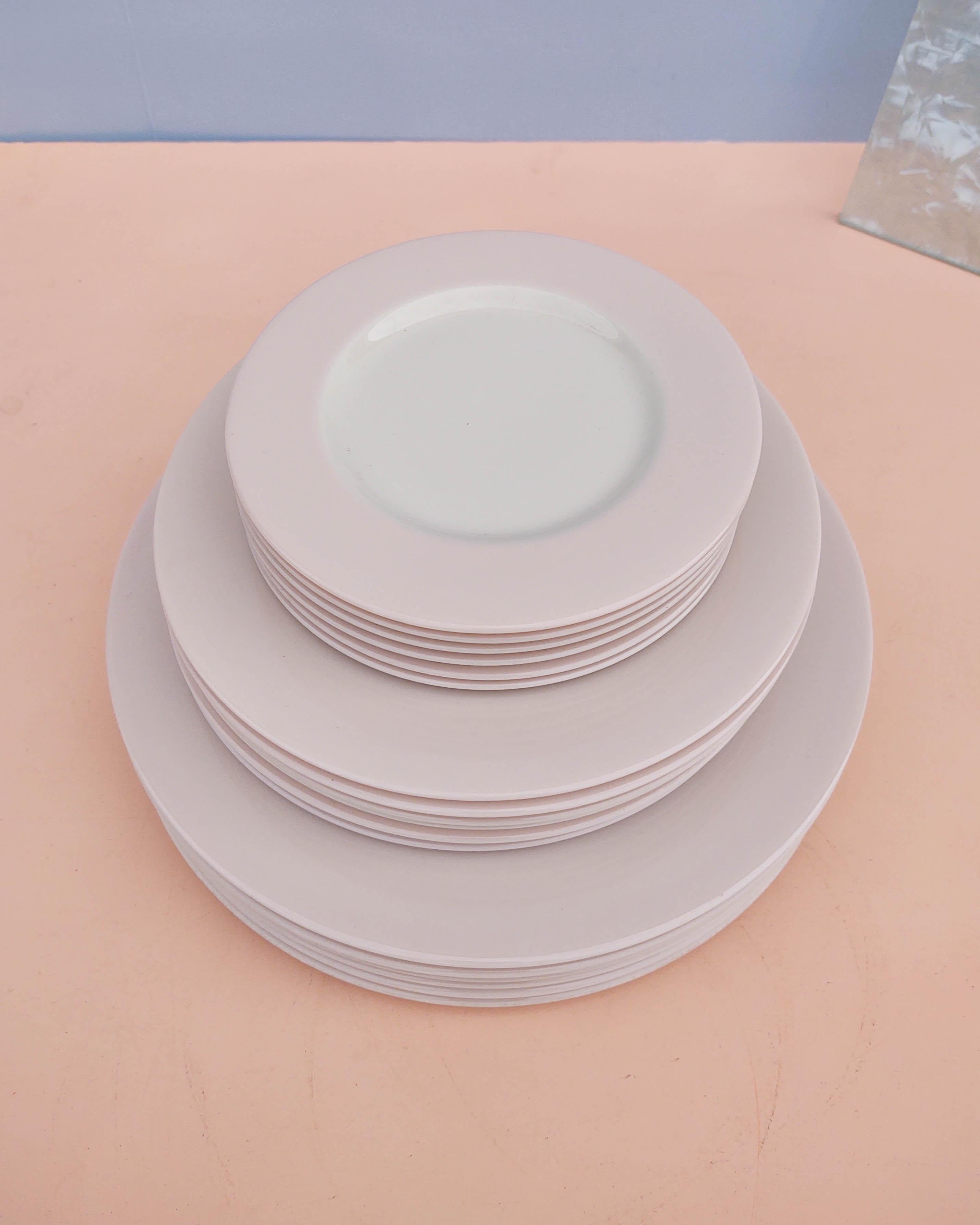 20th Century 18 Piece Vintage Pink & White Porcelain Dinnerware Plates Set, Set for 6