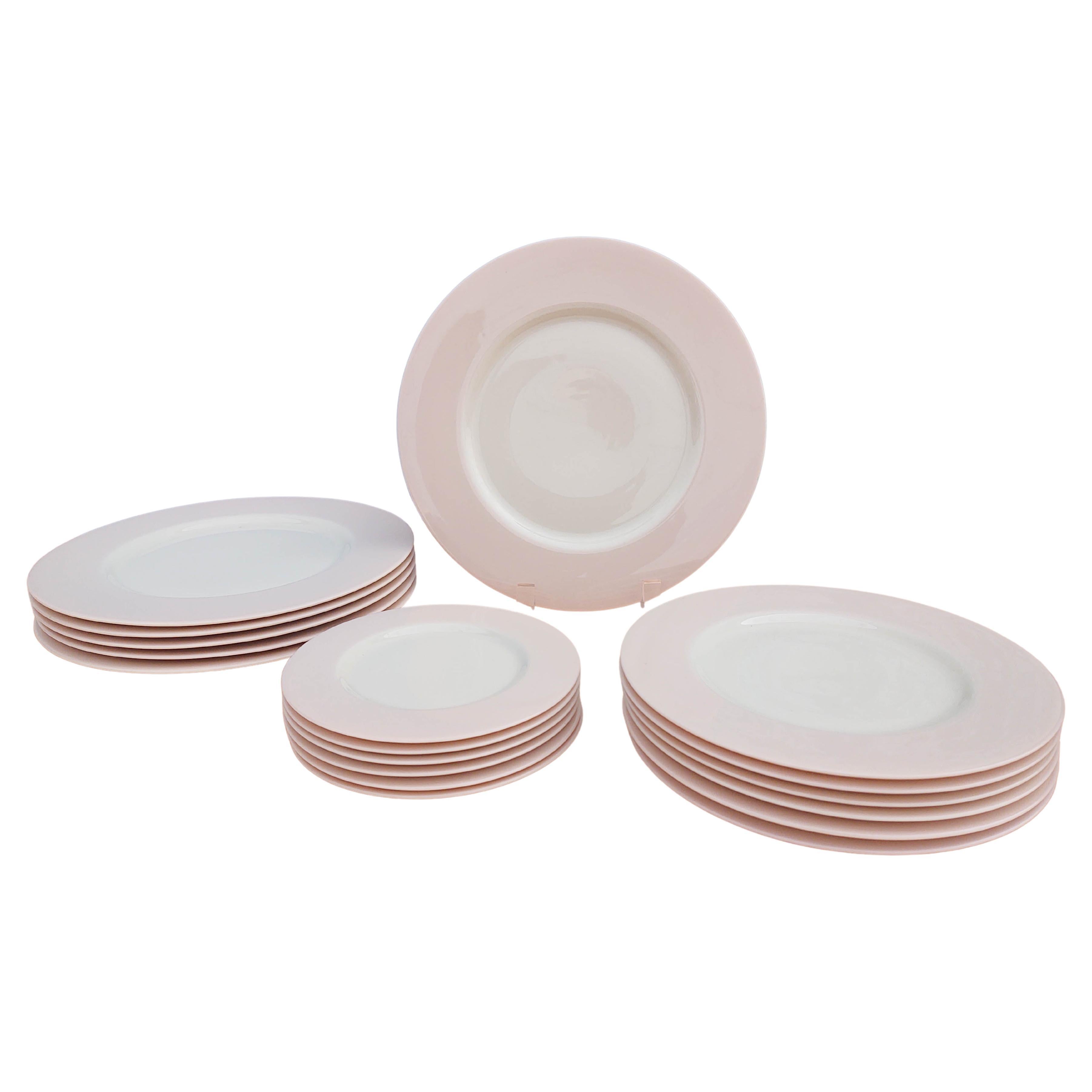 18 Piece Vintage Pink & White Porcelain Dinnerware Plates Set, Set for 6