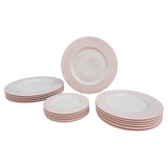 18 Piece Vintage Pink & White Porcelain Dinnerware Plates Set, Set for 6