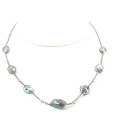 18" Platinum Station Necklace with Tahitian Keshi Pearls & Diamonds – Reversible