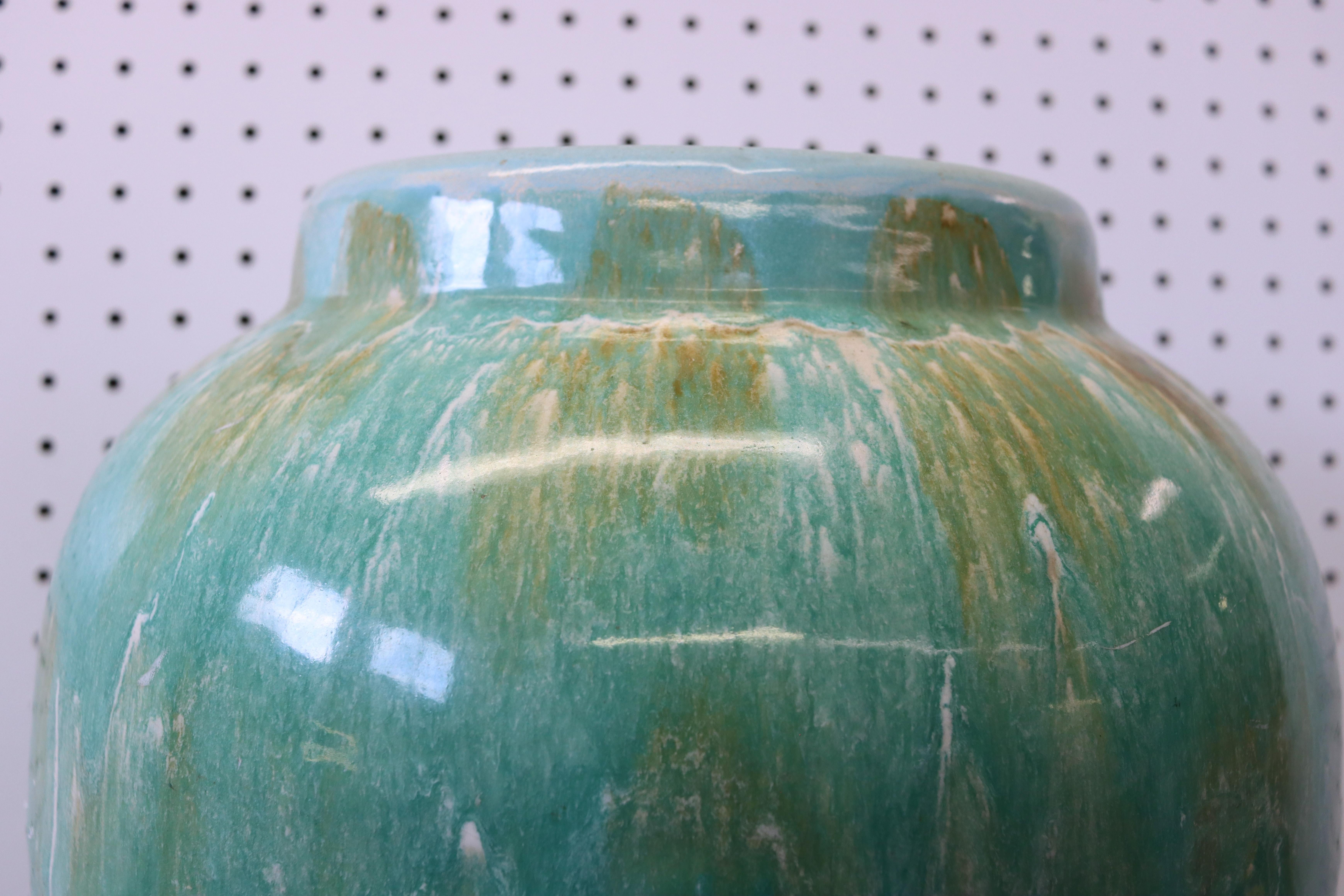 Mid-Century Modern Robinson Ransbottom Roseville Style Green Drip Jardinière Planter Vase