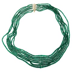 18" Rondelle Bead GIA Green Emerald Multi Strand Necklace 14k Yellow Gold Clasp