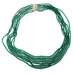 Collier 18" Rondelle Bead GIA Green Emerald Multi Strand 14k Yellow Gold Clasp