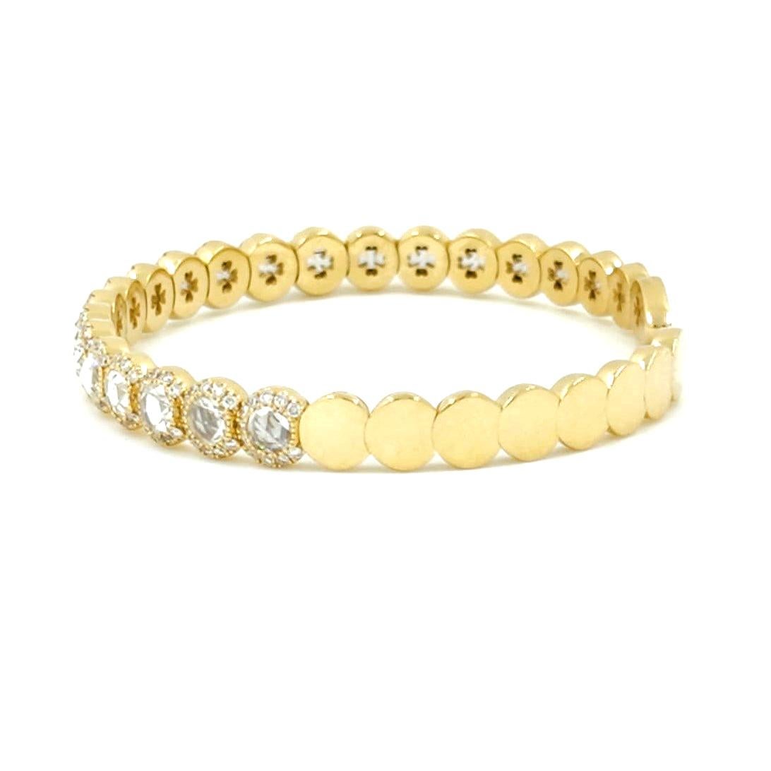 1.68 Carat Rose Cut Diamond Open Cuff Bangle Bracelet in 18 Karat Yellow Gold In New Condition For Sale In Hong Kong, HK