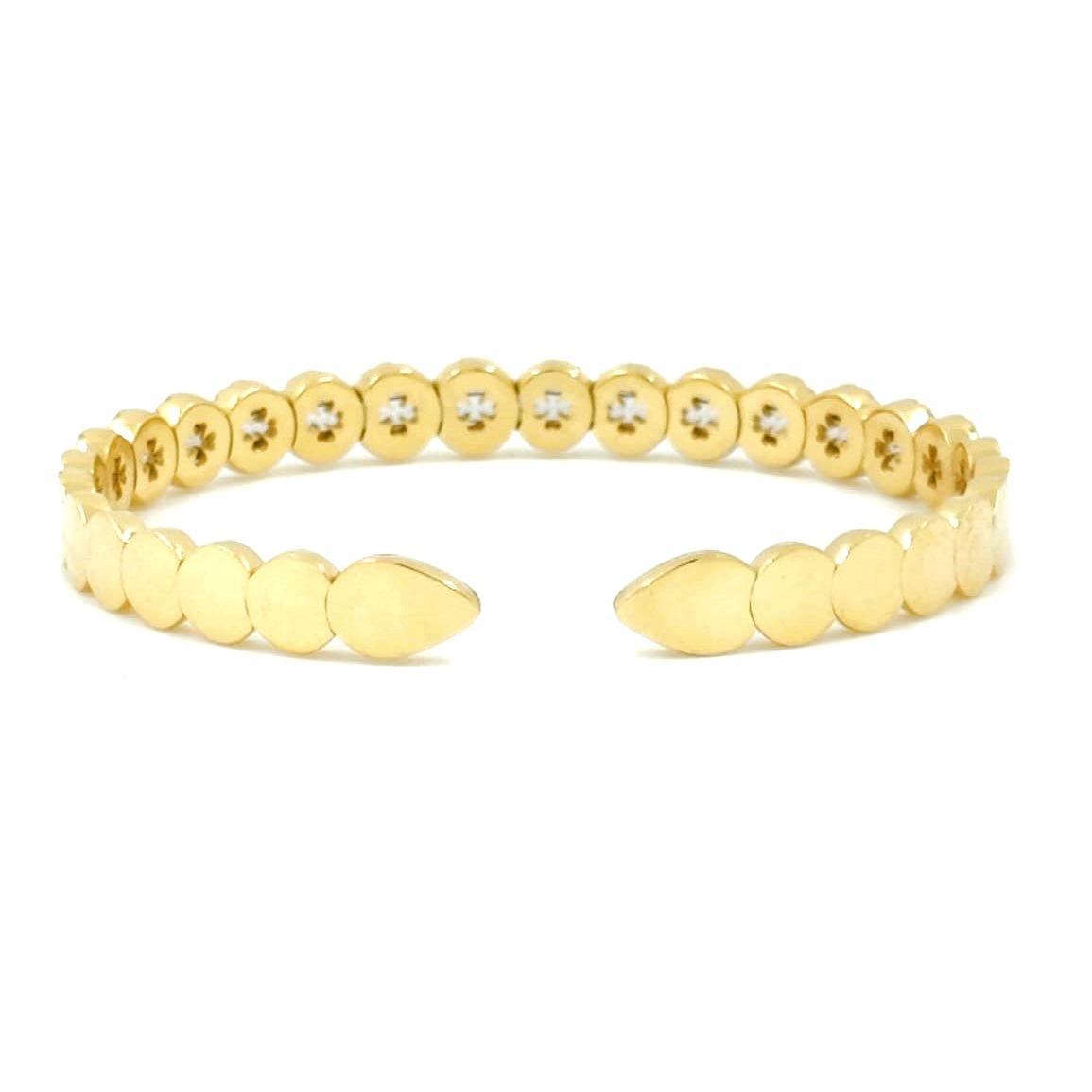 Women's 1.68 Carat Rose Cut Diamond Open Cuff Bangle Bracelet in 18 Karat Yellow Gold For Sale