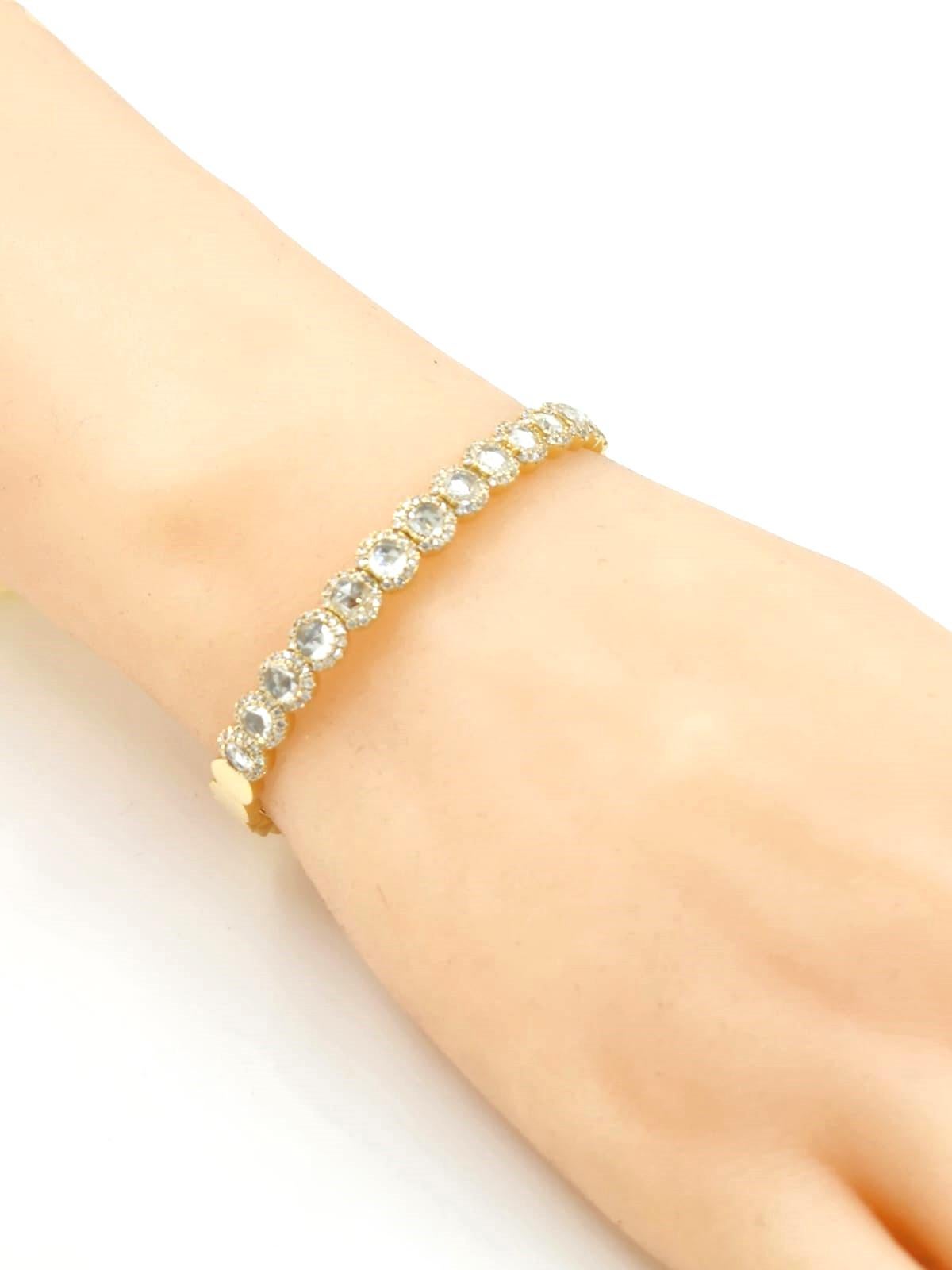 1.68 Carat Rose Cut Diamond Open Cuff Bangle Bracelet in 18 Karat Yellow Gold For Sale 2