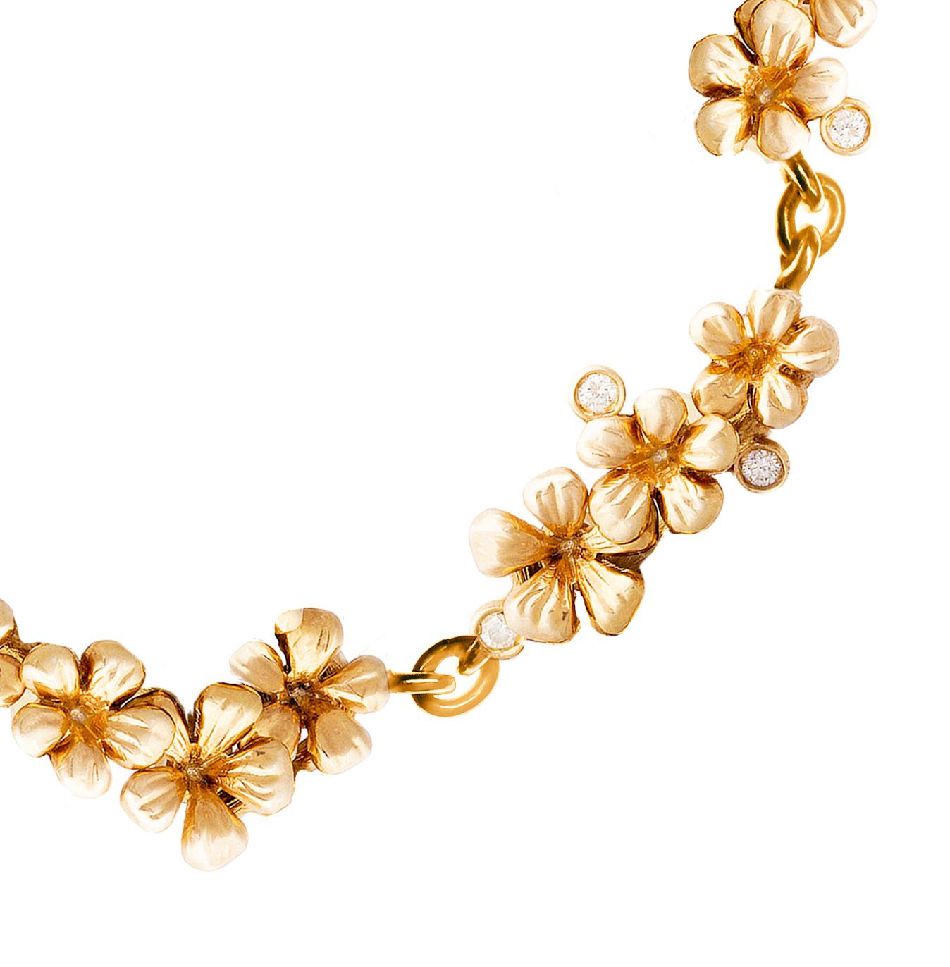 Round Cut Plum Blossom Contemporary Bracelet in Rose Gold with Diamonds by Artist For Sale