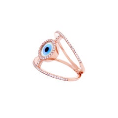 18 Karat Rose P Gold Ring with Diamonds, Turquoise and Mother of Pearl Inlay
