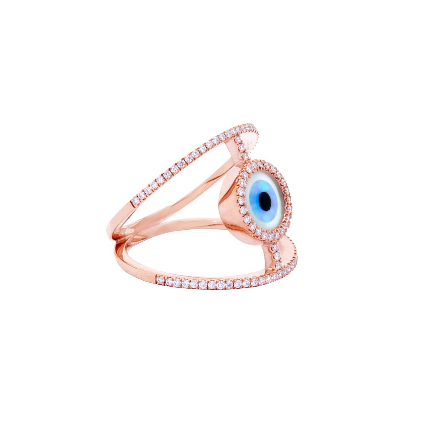 Modern 18 Karat Rose P Gold Ring with Diamonds, Turquoise and Mother of Pearl Inlay For Sale