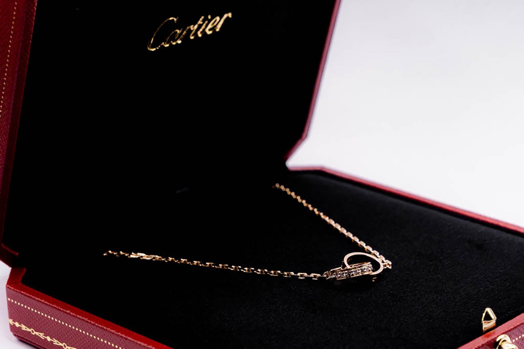 Cartier Love 18 Round Brilliant Cut Diamonds 0.22 Carat Double Ring Necklace  For Sale 1