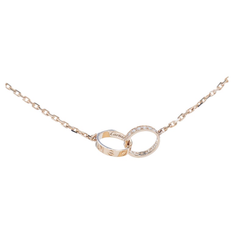 Cartier Love 18 Doppelring-Halskette mit runden Diamanten im  Brillantschliff 0,22 Karat im Angebot bei 1stDibs